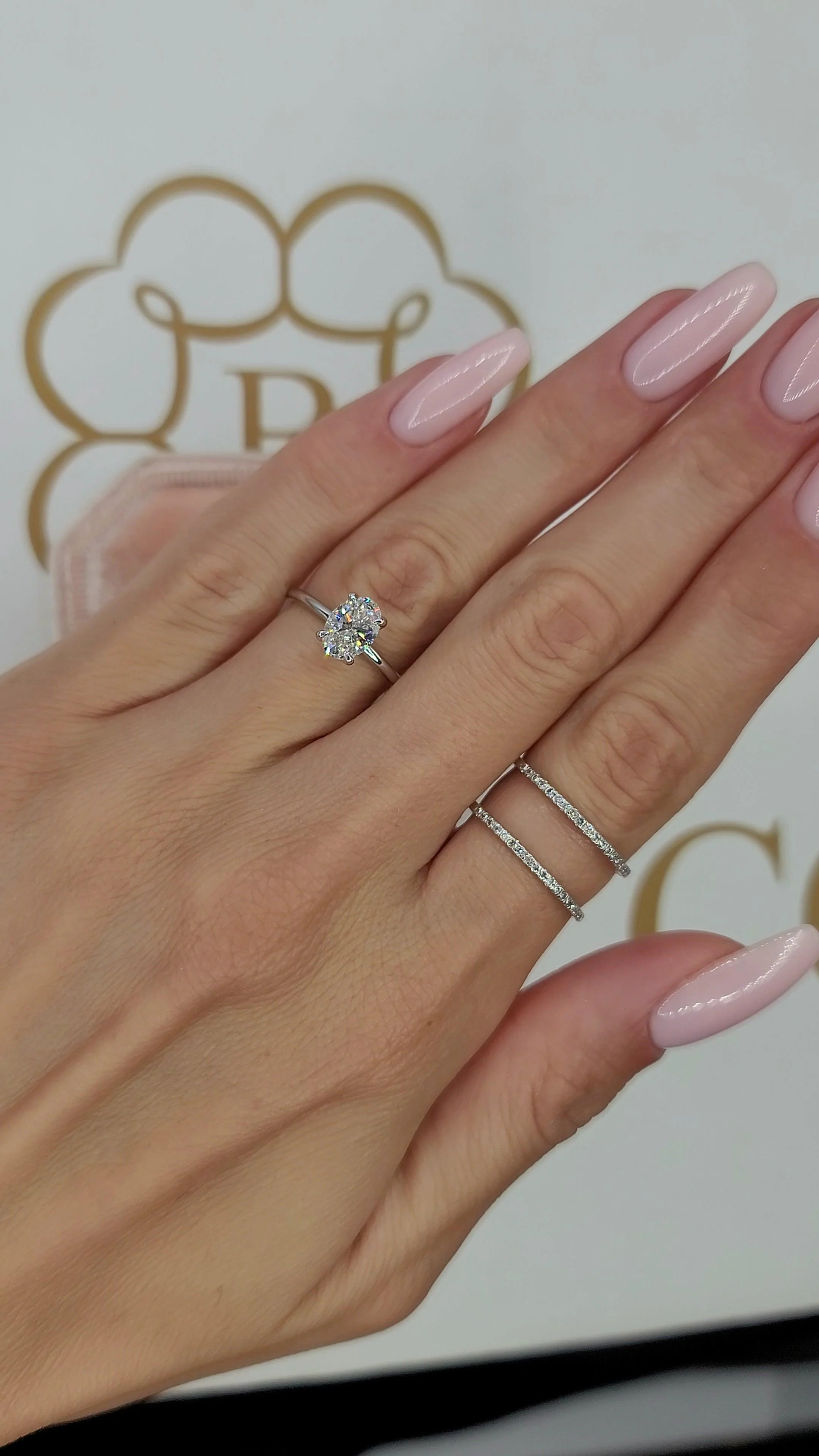 1.10 Carats Lab Grown Oval Cut Solitaire Hidden Halo Diamond Engagement Ring - Image 2