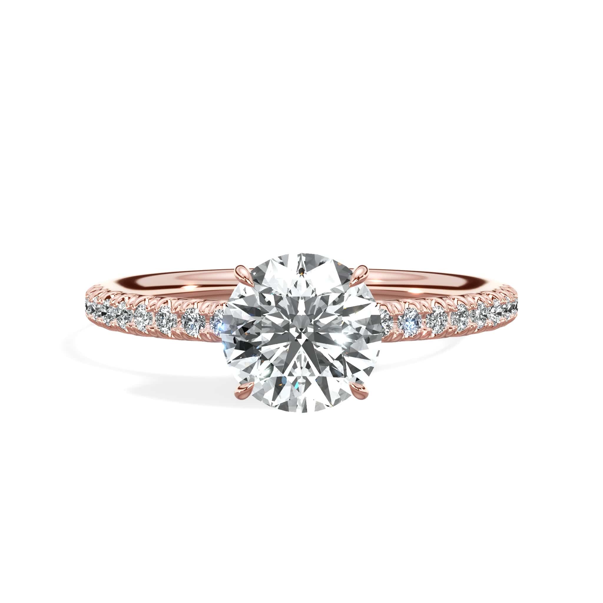 1.45 Carats Lab Grown Round Brilliant Cut Micropave Side Stones Hidden Halo Diamond Engagement Ring