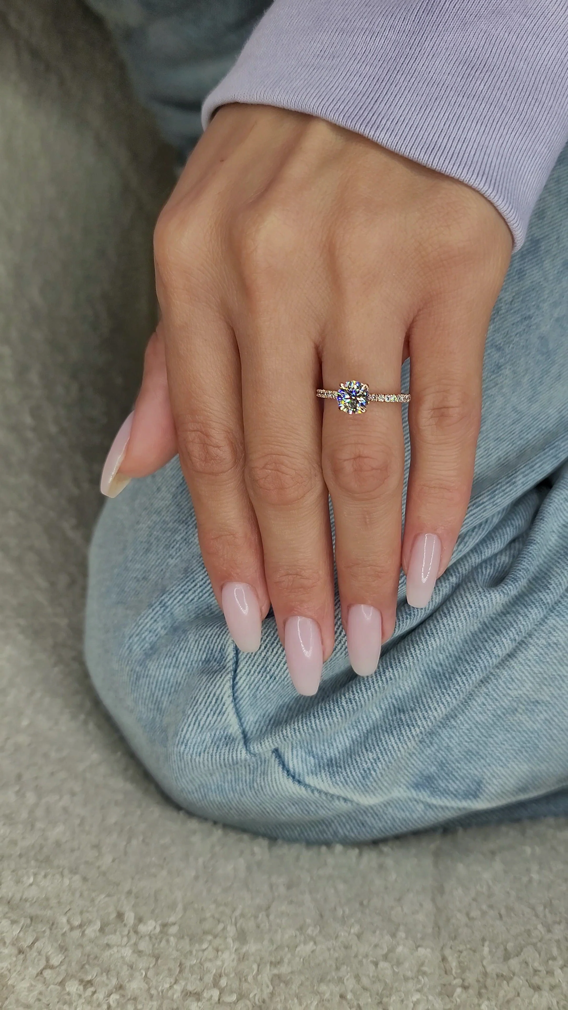 1.45 Carats Lab Grown Round Brilliant Cut Micropave Side Stones Hidden Halo Diamond Engagement Ring - Image 2