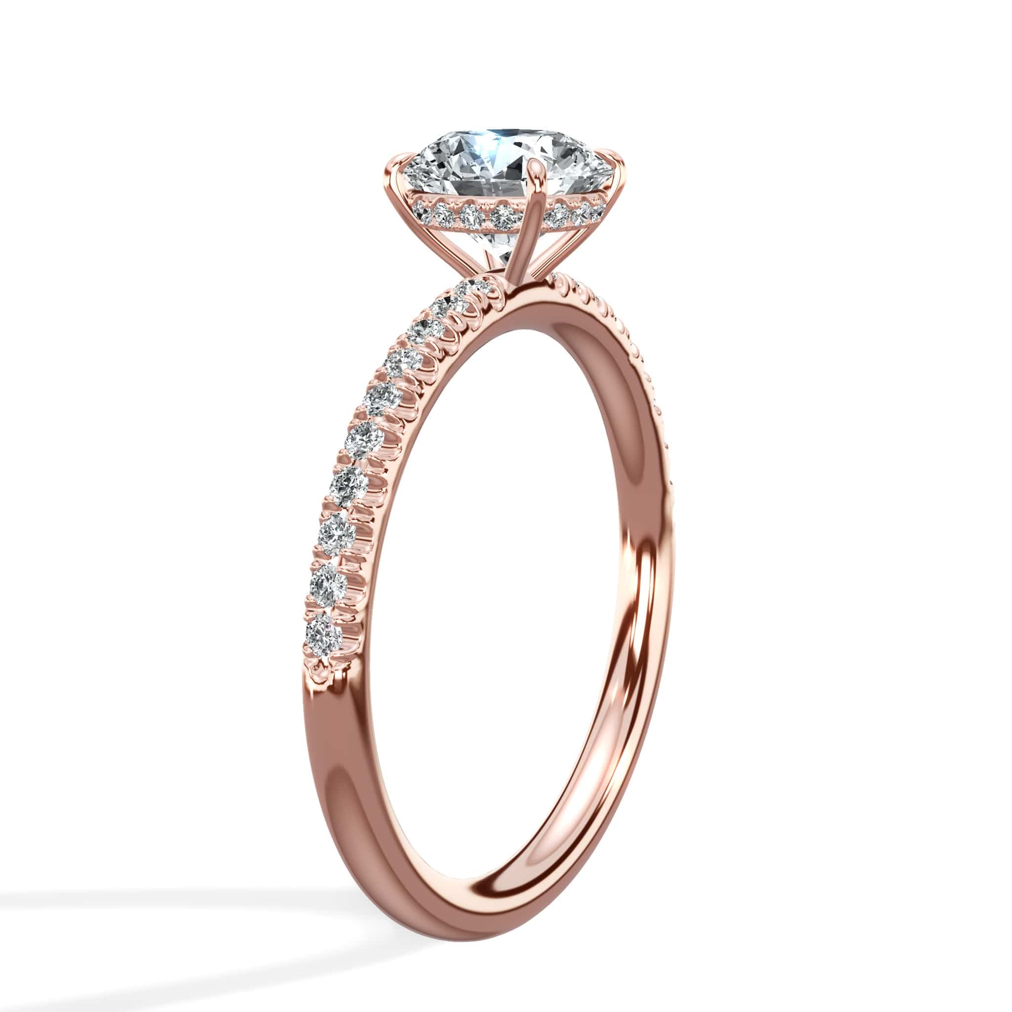 1.45 Carats Lab Grown Round Brilliant Cut Micropave Side Stones Hidden Halo Diamond Engagement Ring - Image 5