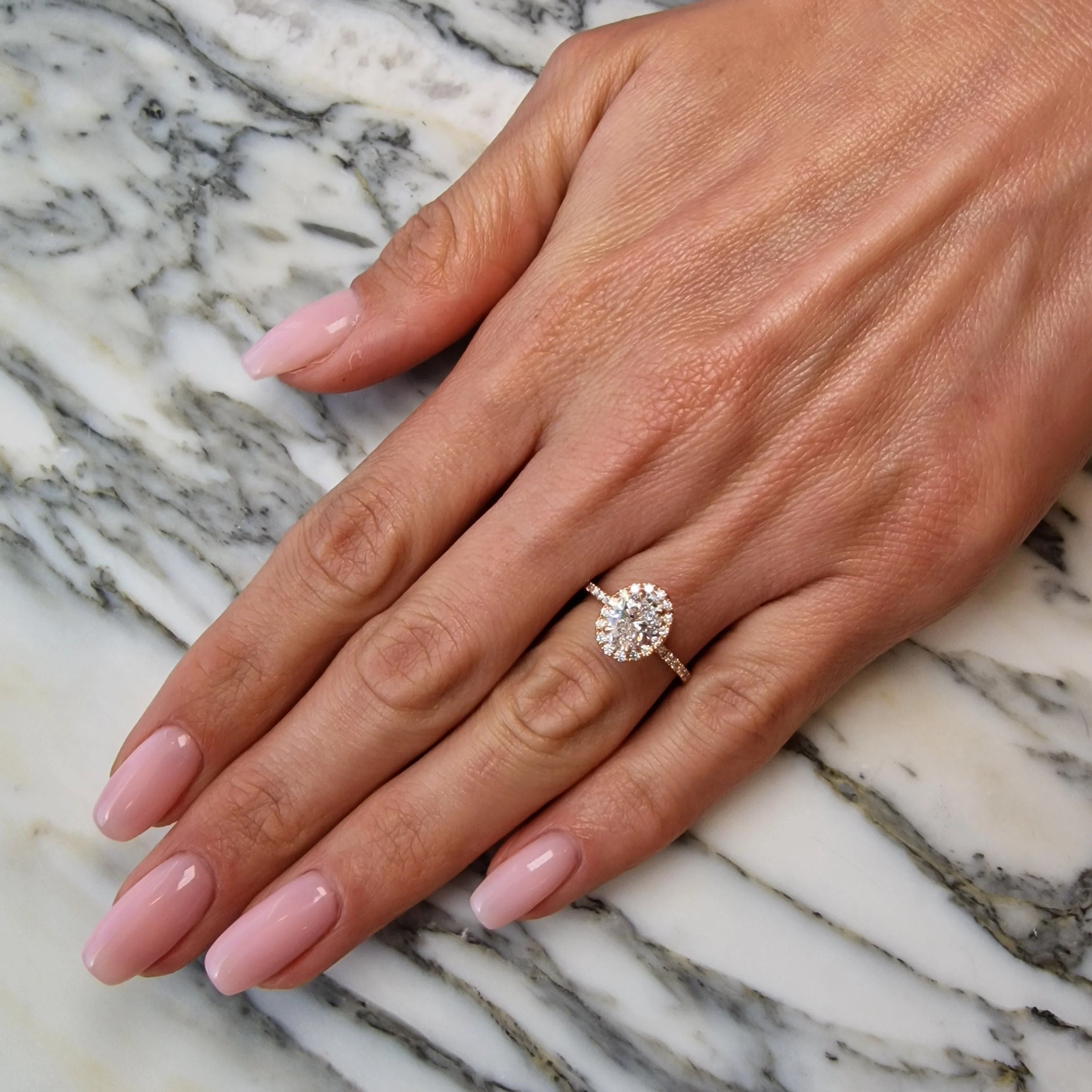 1.59 Carats Lab Grown Oval Cut Micropave Halo Side Stones Diamond Engagement Ring - Image 4
