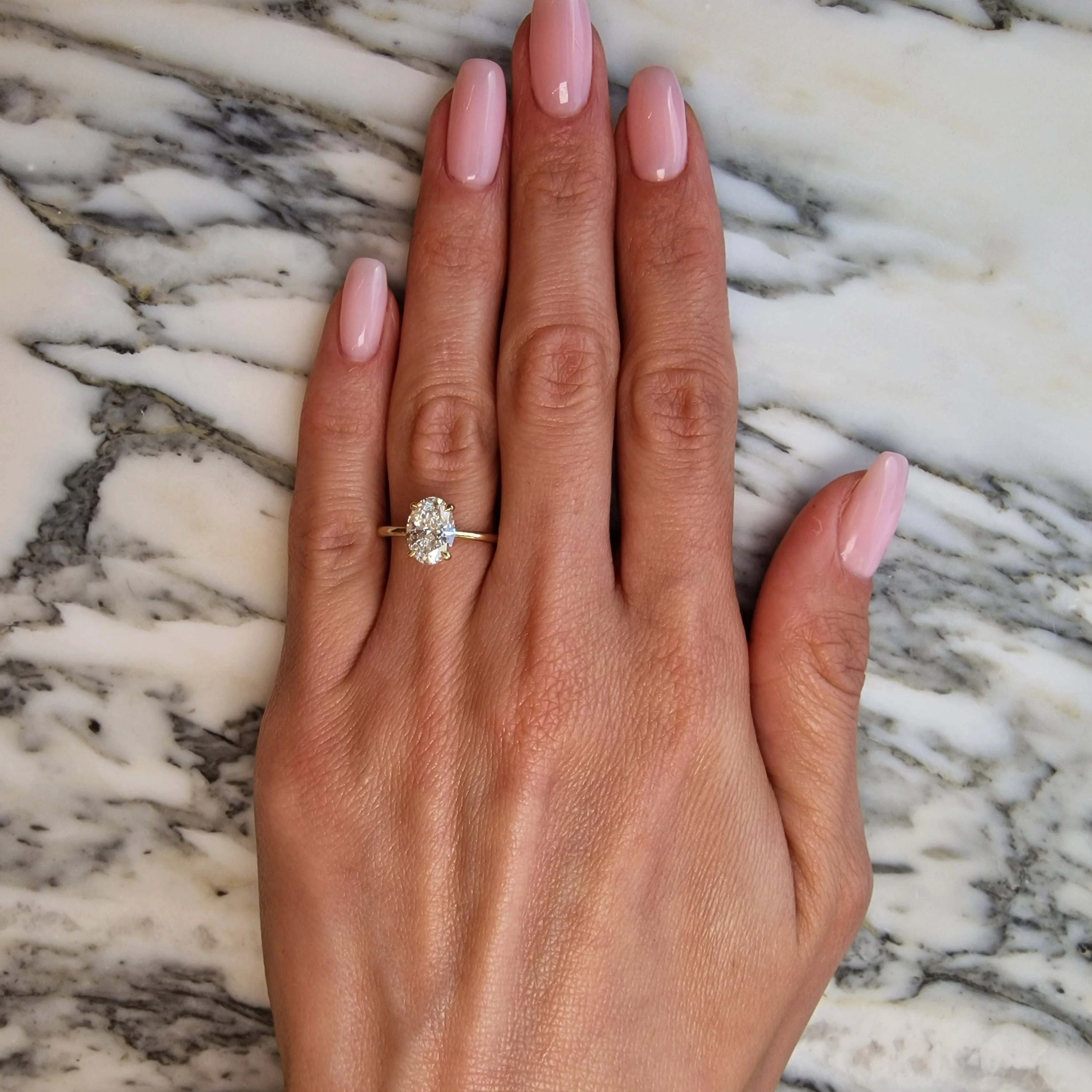 1.65 Carats Lab Grown Oval Cut Solitaire Hidden Halo Diamond Engagement Ring - Image 3