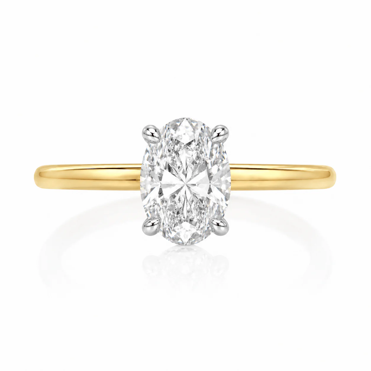 1.70 Carats Lab Grown Oval Cut Two Tone Solitaire Hidden Halo Diamond Engagement Ring