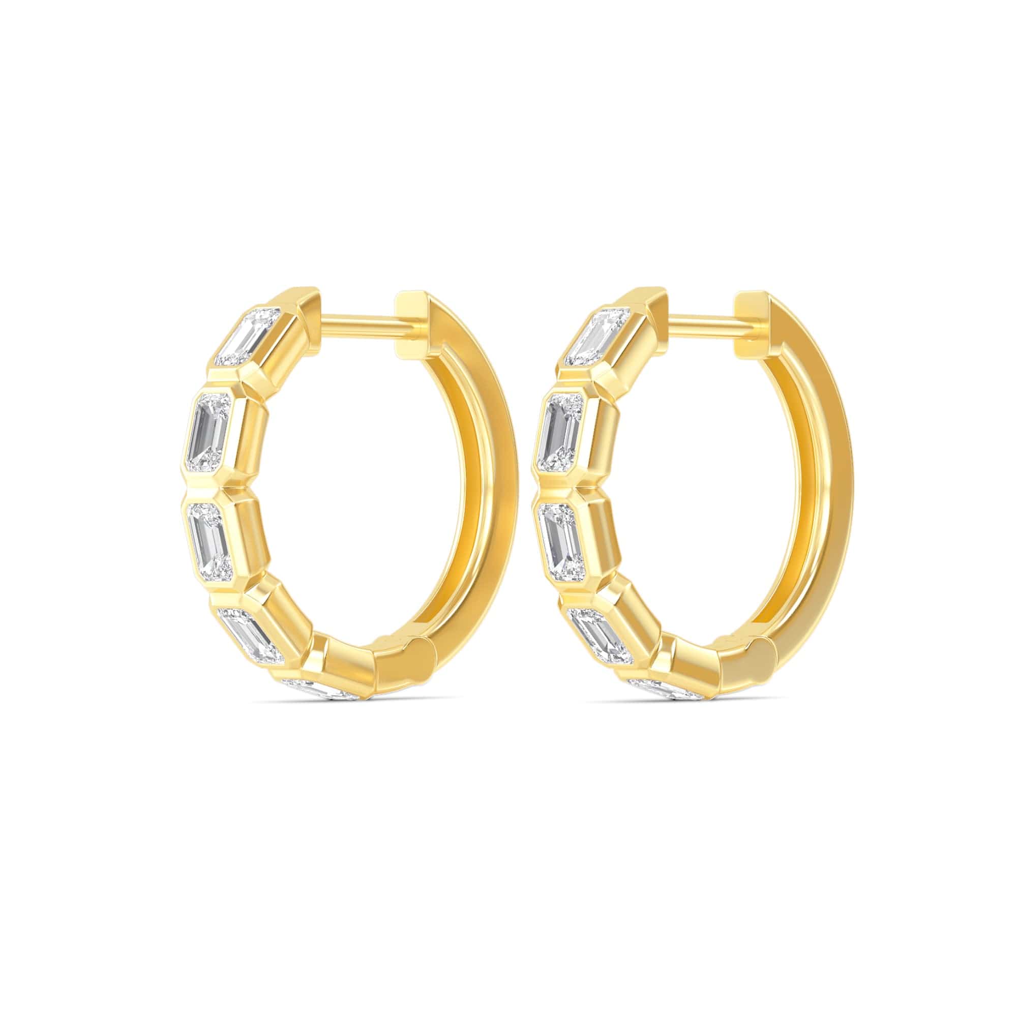 1 Carat Emerald Lab Diamond Bezel Set Huggies Hoop Earrings 14K Gold - Image 3