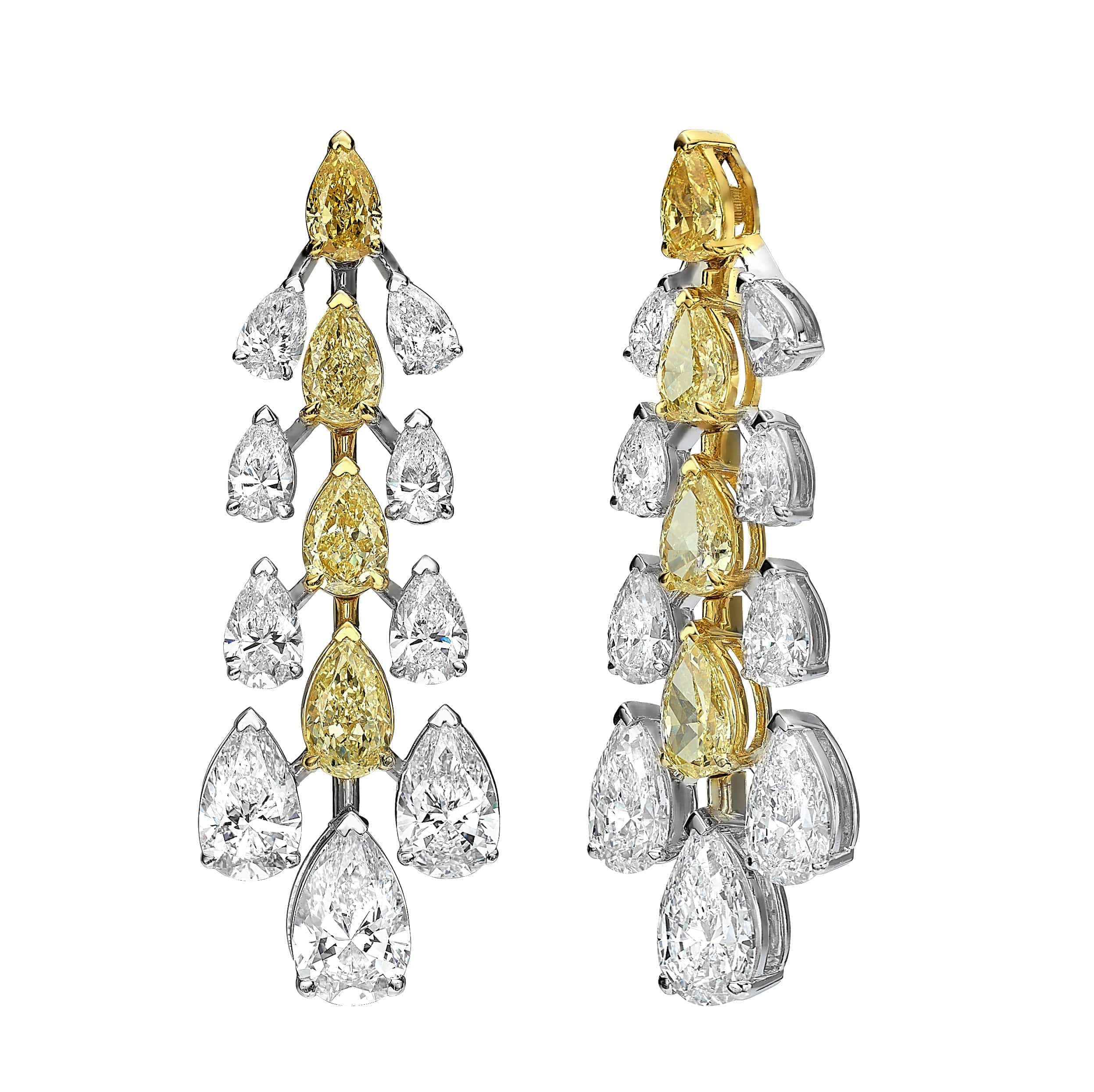16.29 Fancy Yellow & Colorless Pear-Shaped Diamond Drop Earrings 14K Gold - Image 5