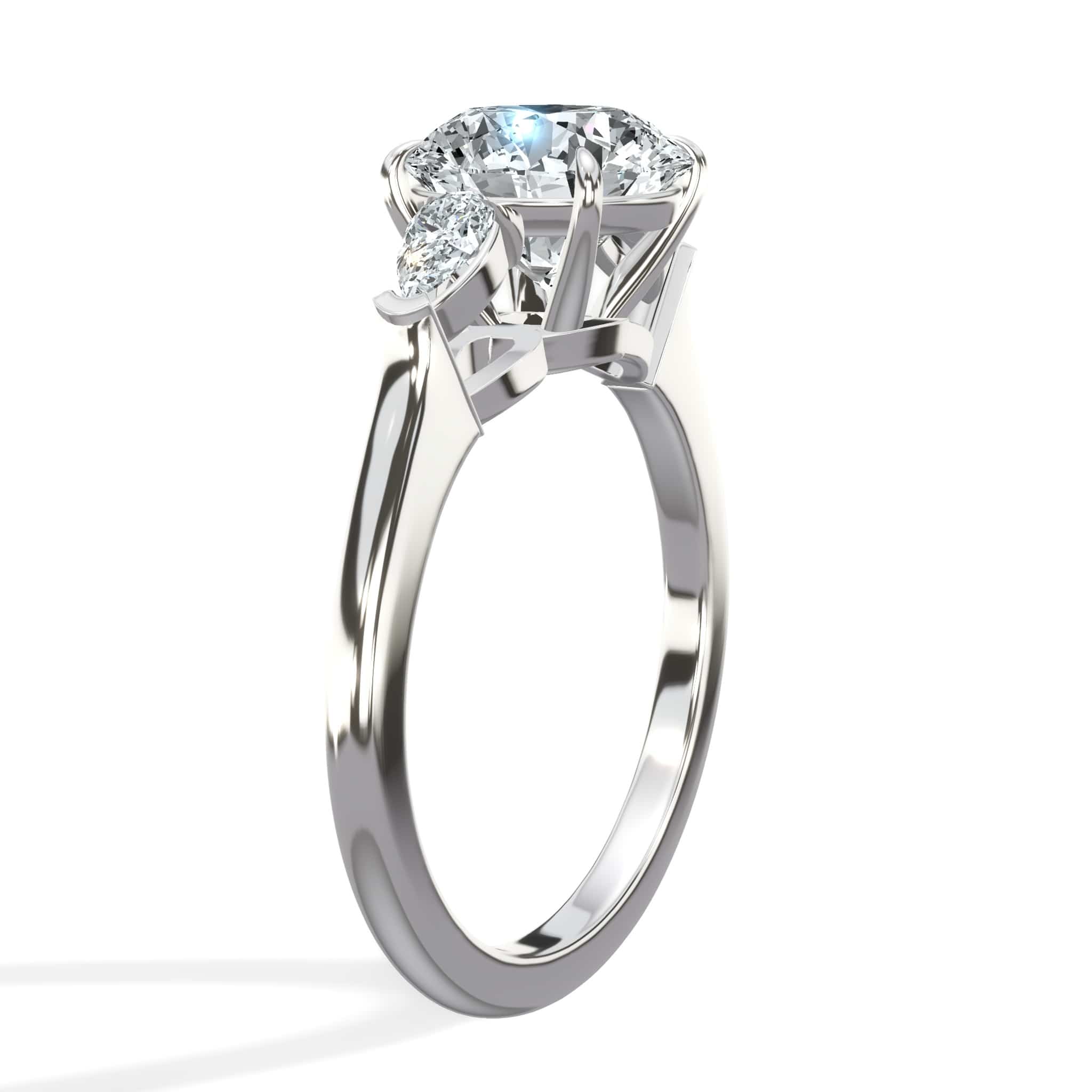 2.30 Carats Lab Grown Round Cut with Pear Shape Side Stones Diamond Engagement Ring in White Gold - Image 3