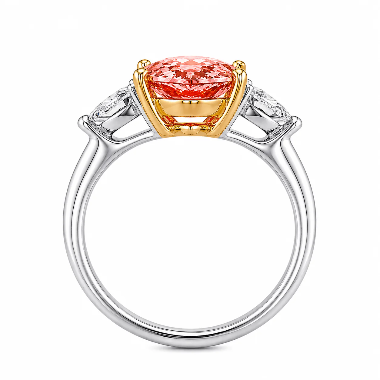 2.31 Carats Lab Grown Fancy Vivid Pink Pear Shaped with Pear Side Stones Diamond Engagement Ring - Image 5