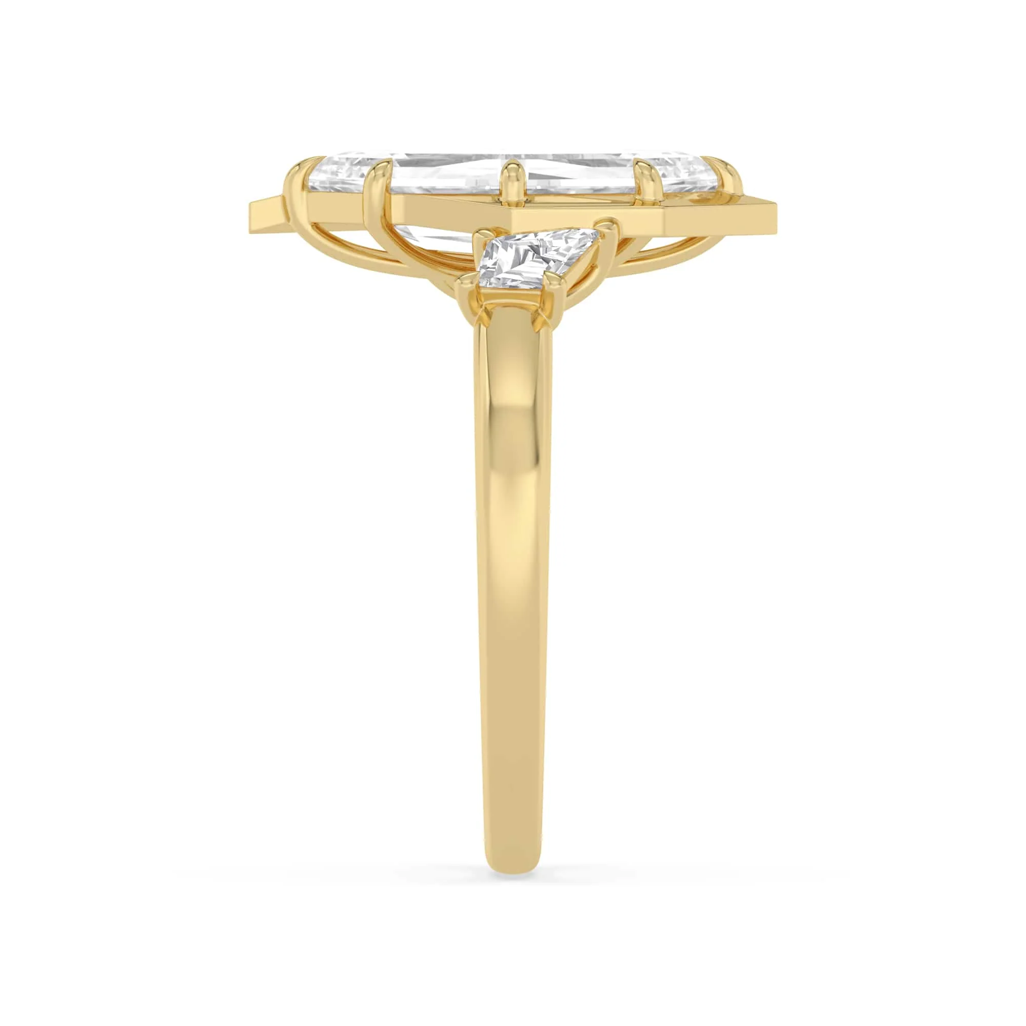 2.40 Carat Lab Grown Marquise Step Cut with Kites Unique Diamond Engagement Ring In Yellow Gold - Image 3