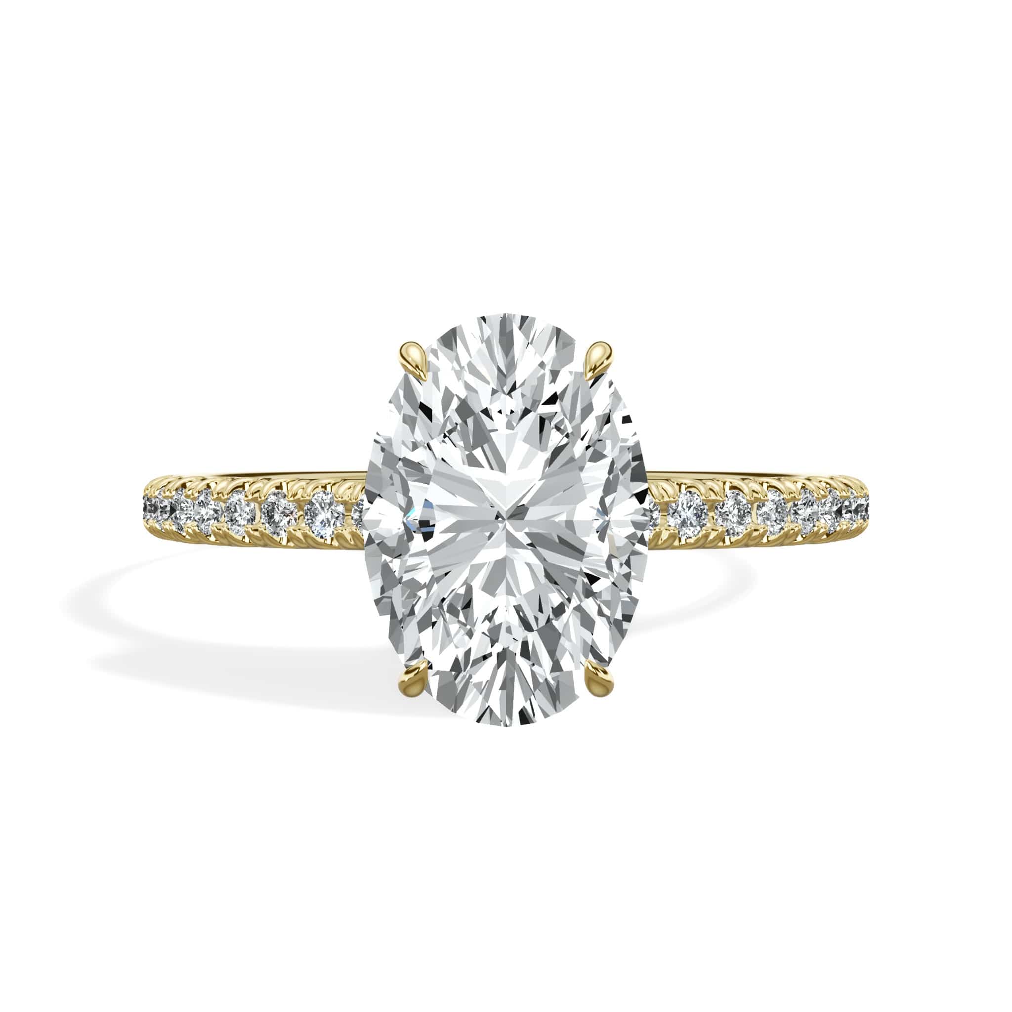 2.50 Carats Lab Grown Oval Cut Micropaved Side Stones Hidden Halo Diamond Engagement Ring
