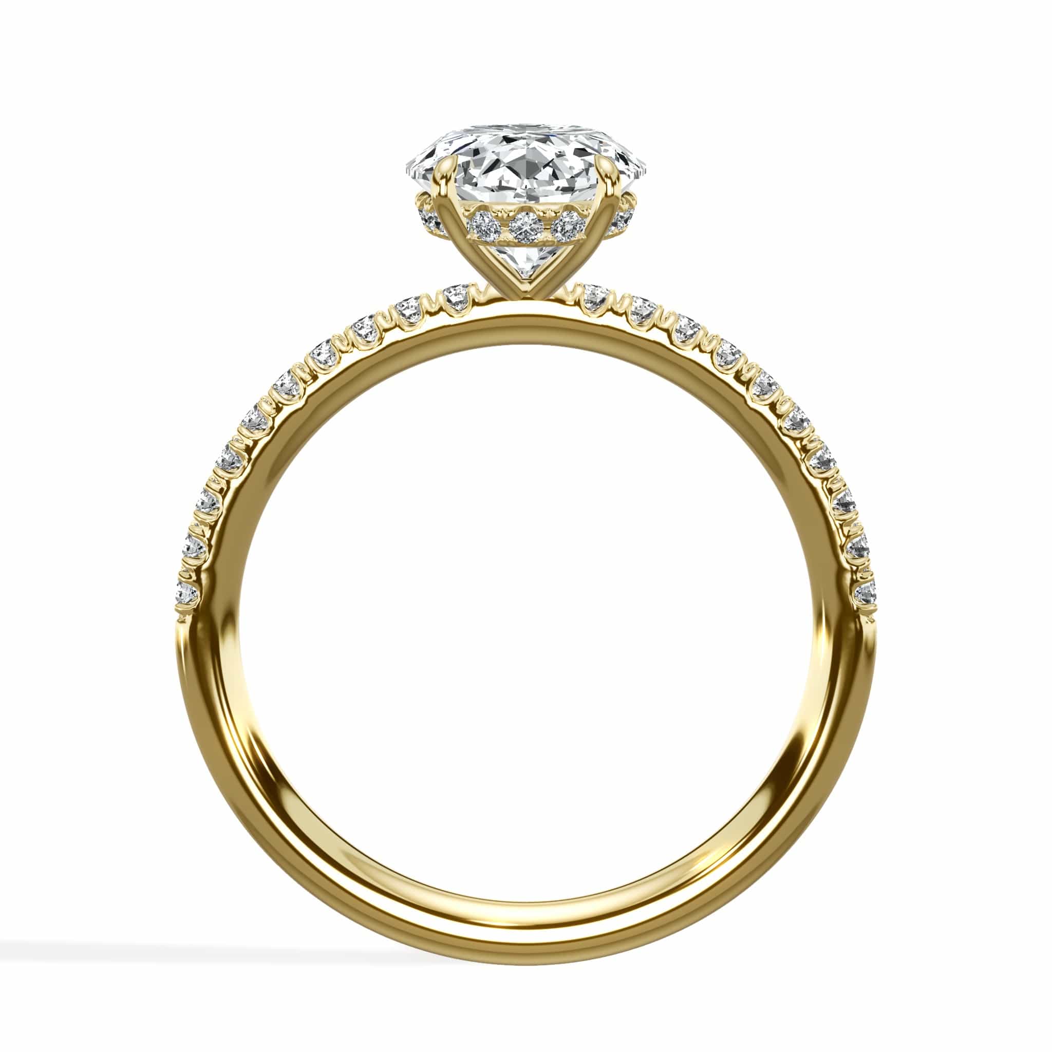 2.50 Carats Lab Grown Oval Cut Micropaved Side Stones Hidden Halo Diamond Engagement Ring - Image 3