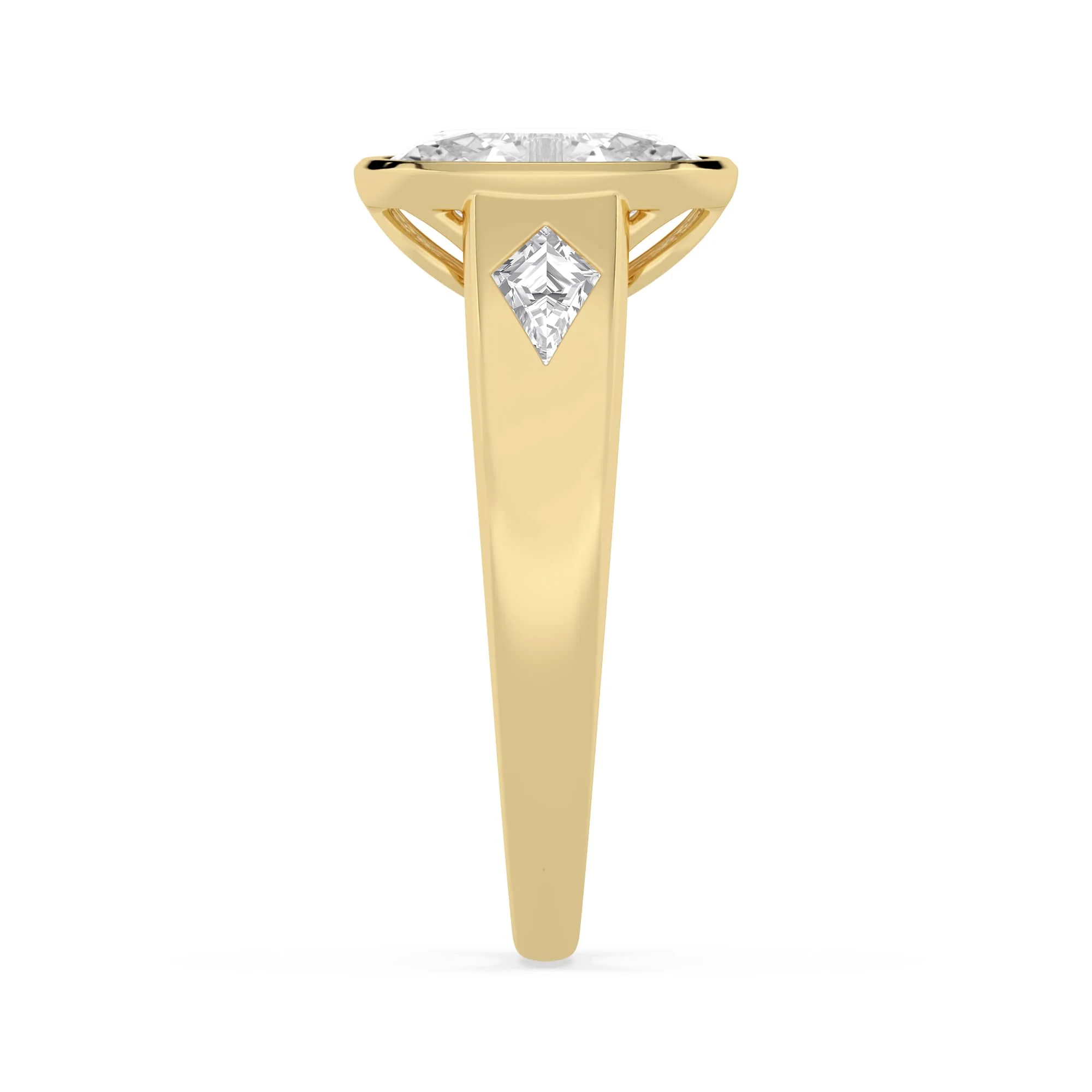 2.45 Carat Lab Grown Oval Cut with Kites Diamond Bezel Engagement Ring In Yellow Gold - Image 2