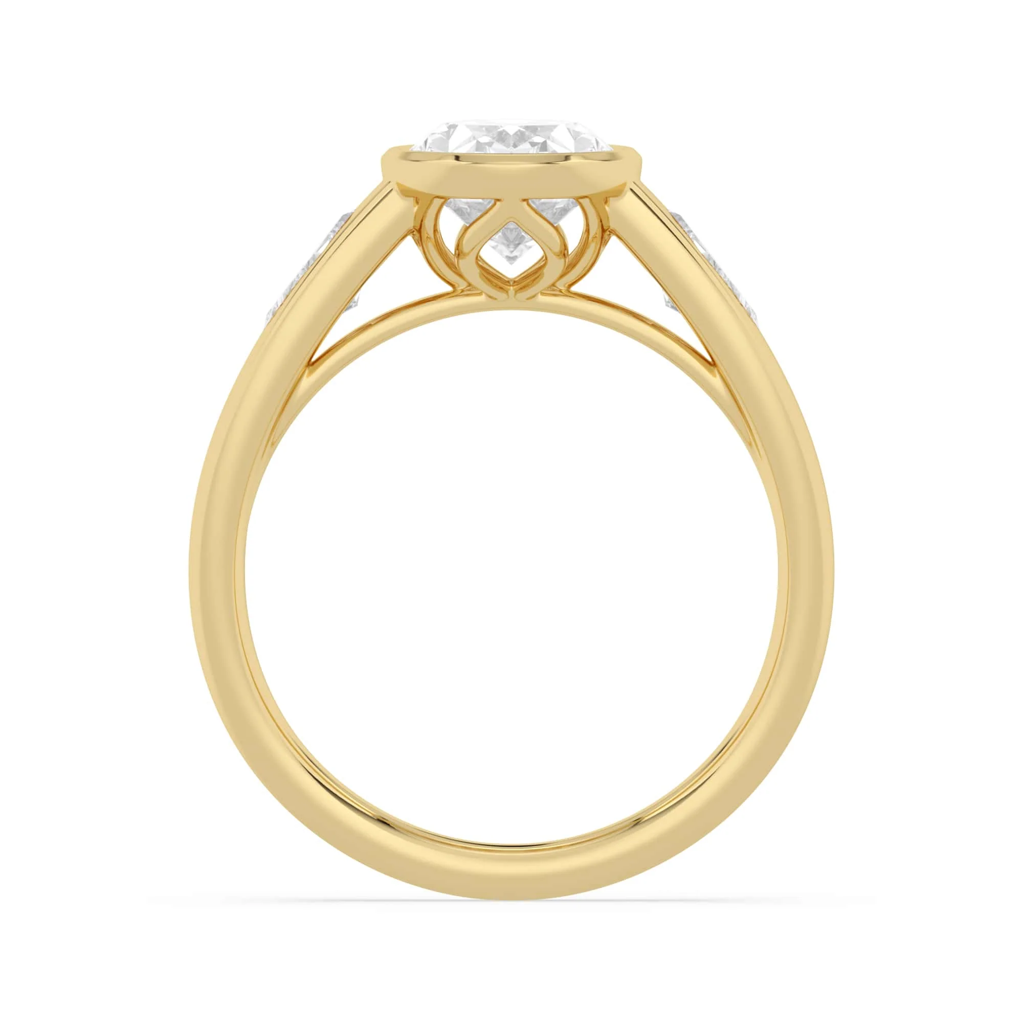 2.45 Carat Lab Grown Oval Cut with Kites Diamond Bezel Engagement Ring In Yellow Gold - Image 3