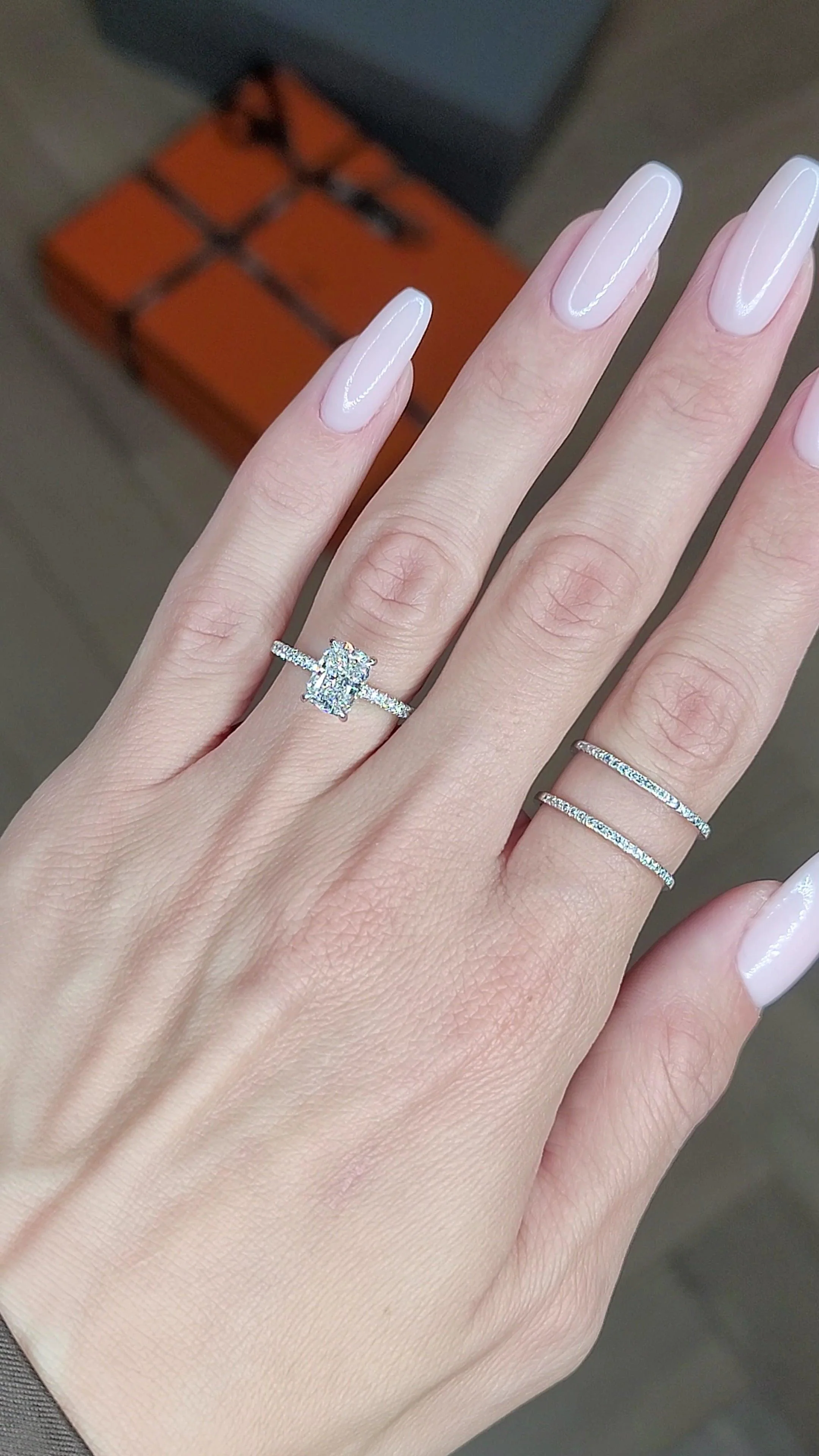 2.50 Carats Lab Grown Elongated Cushion Cut Micropaved Side Stones Hidden Halo Diamond Engagement Ring - Image 2