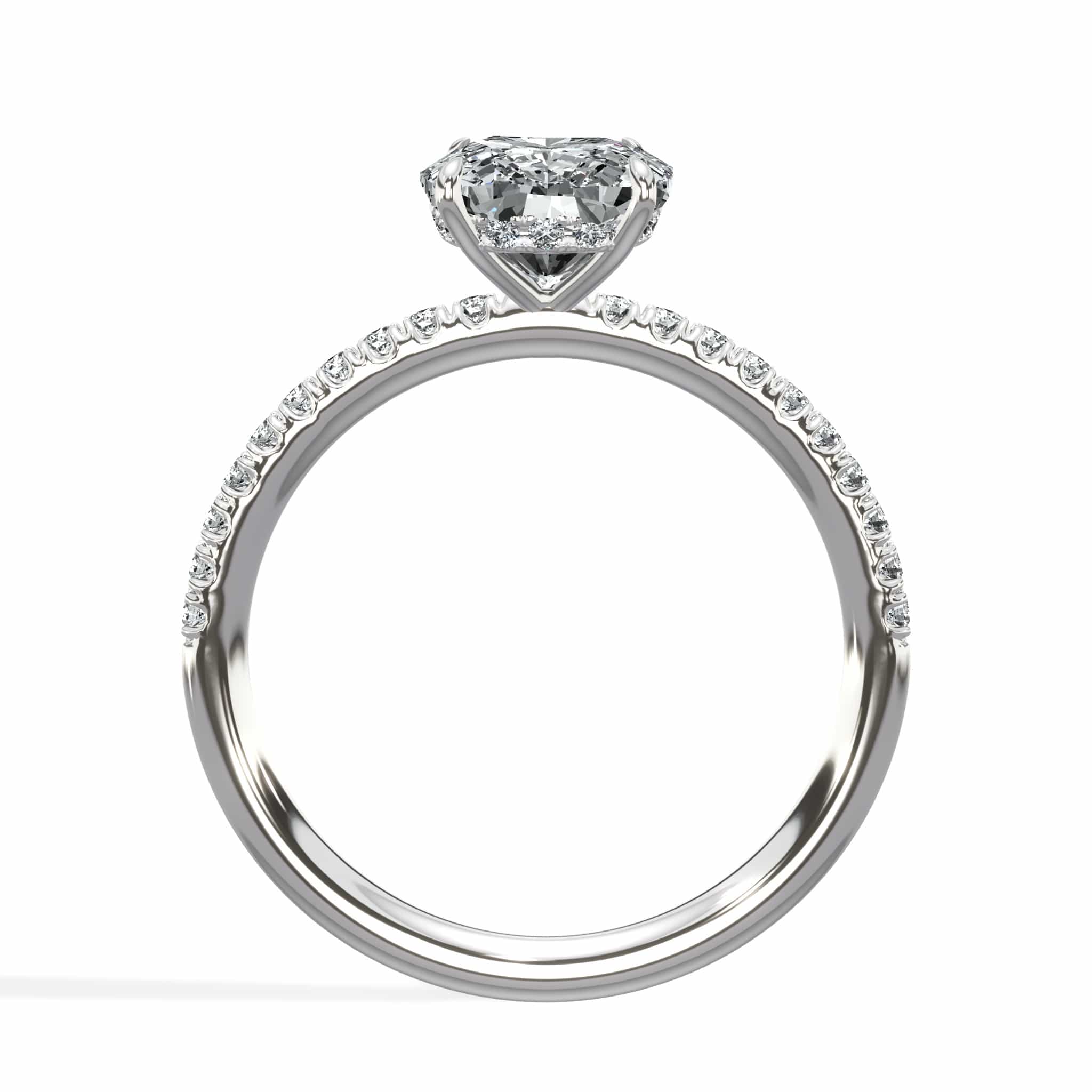 2.50 Carats Lab Grown Elongated Cushion Cut Micropaved Side Stones Hidden Halo Diamond Engagement Ring - Image 3