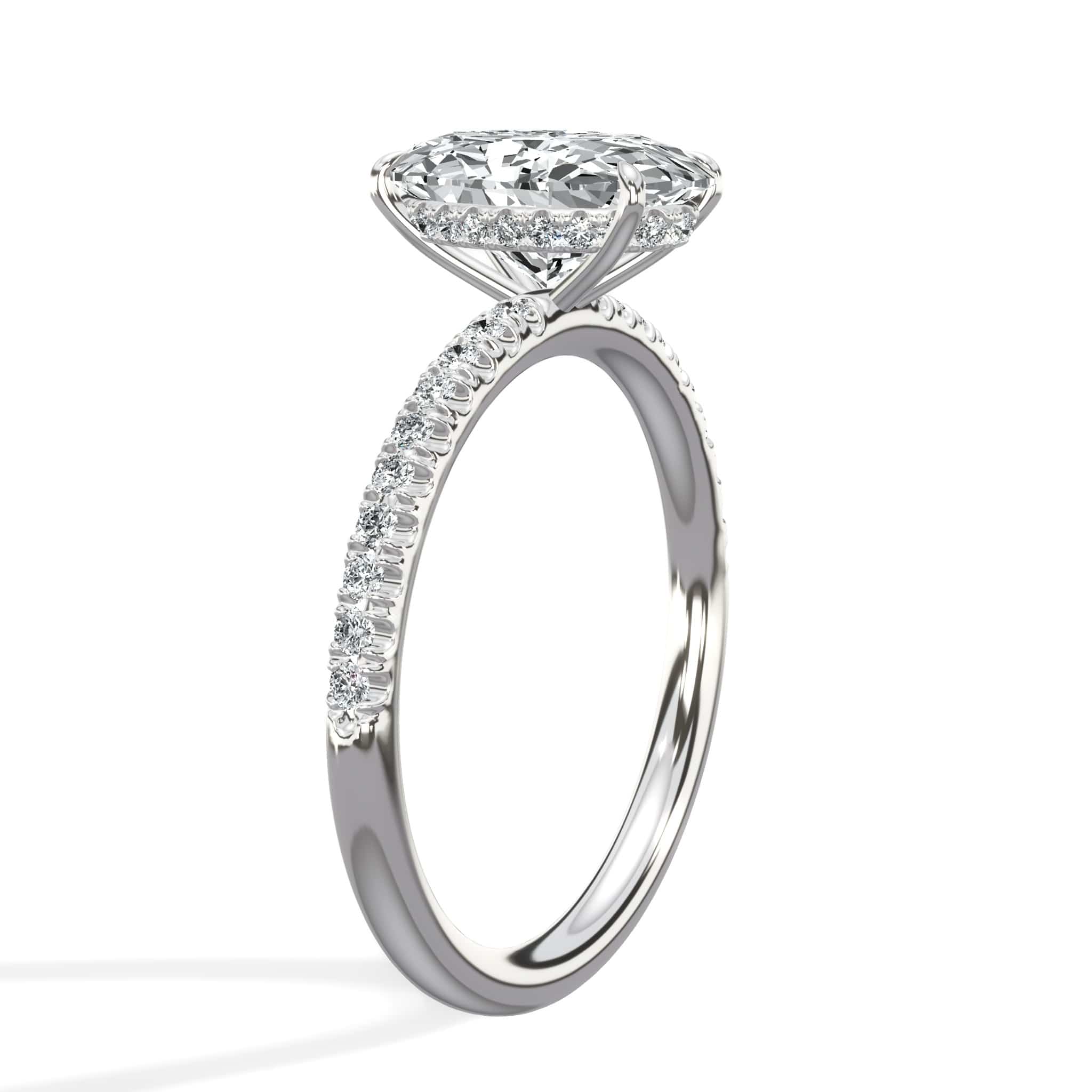 2.50 Carats Lab Grown Oval Cut Micropaved Side Stones Hidden Halo Diamond Engagement Ring - Image 4