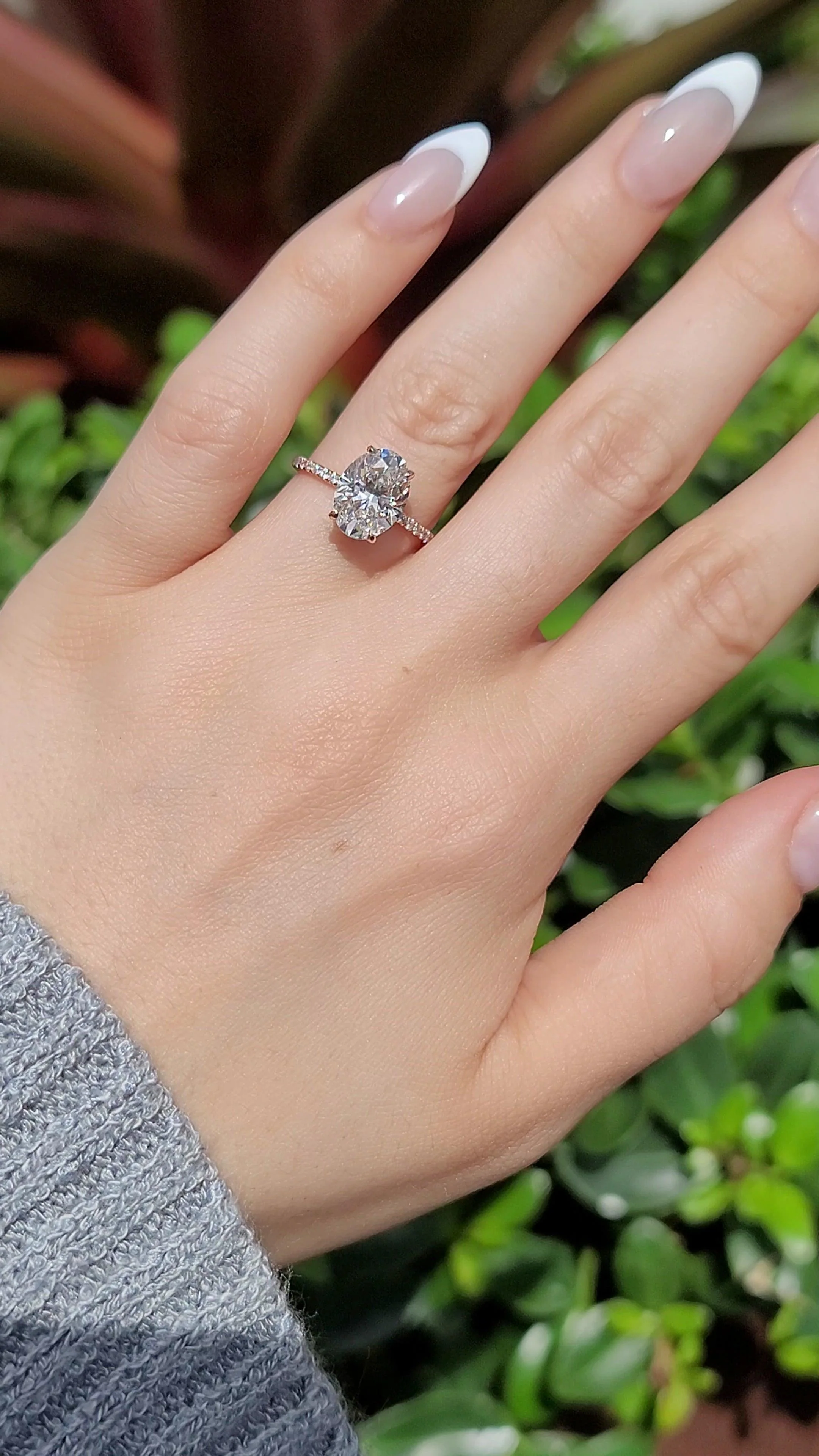 2.50 Carats Lab Grown Oval Cut Micropaved Side Stones Hidden Halo Diamond Engagement Ring Rose Gold - Image 2