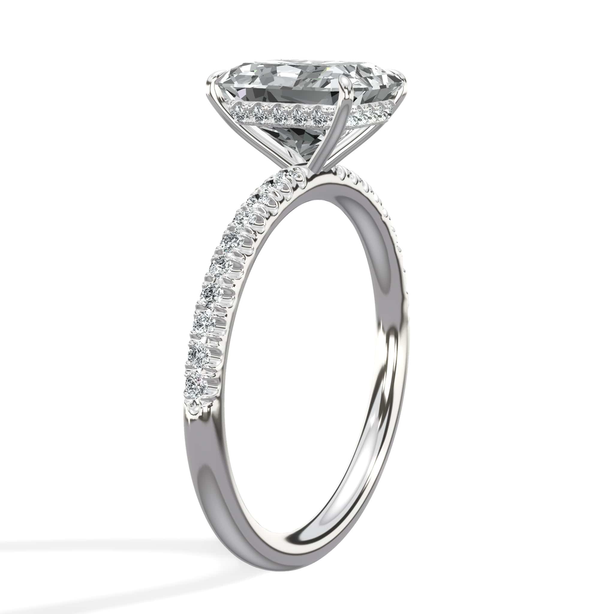 2.50 Carats Lab Grown Radiant Cut Side Stones Hidden Halo Diamond Engagement Ring - Image 4