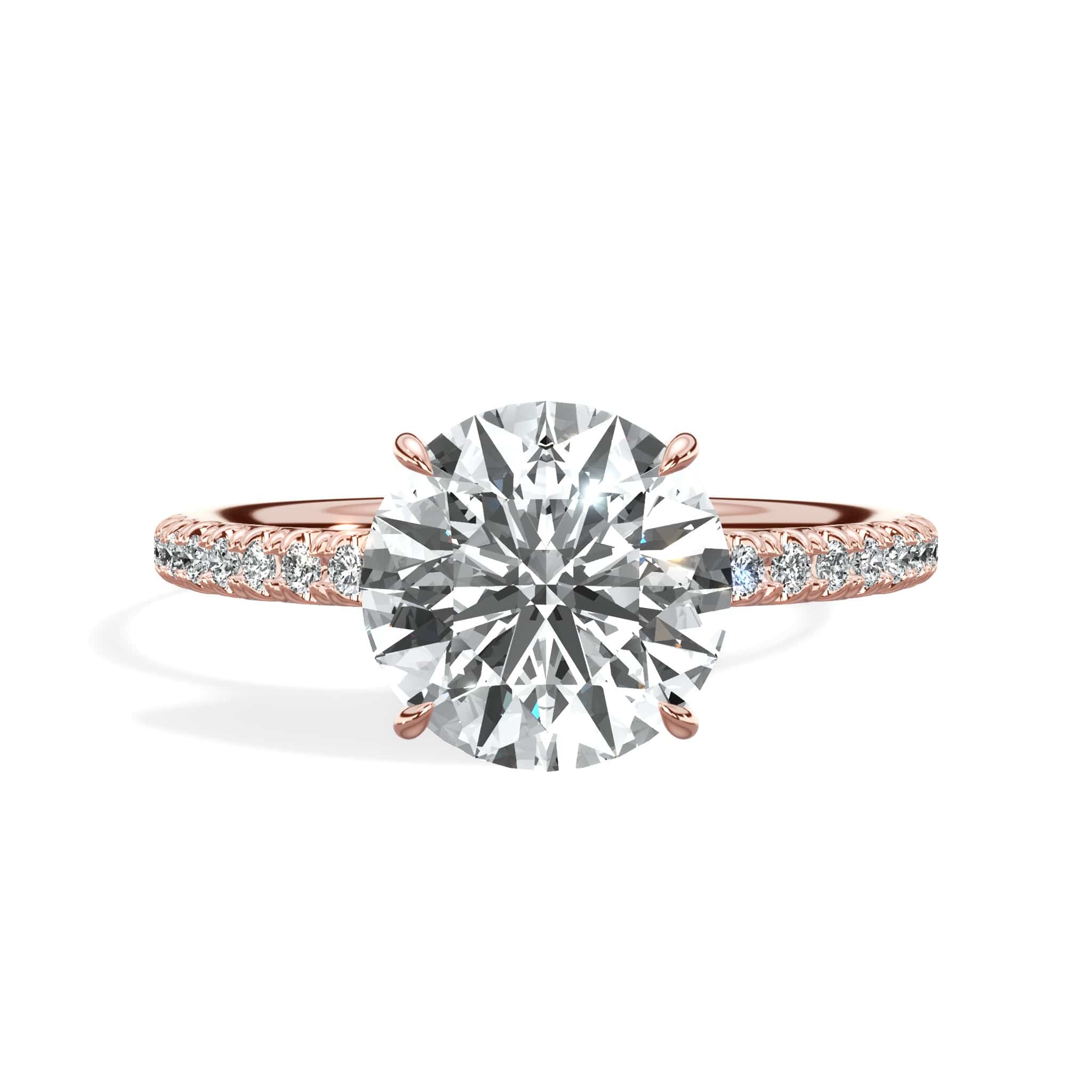 2.50 Carats Lab Grown Round Brilliant Cut Micropave Side Stones Hidden Halo Diamond Engagement Ring Rose Gold