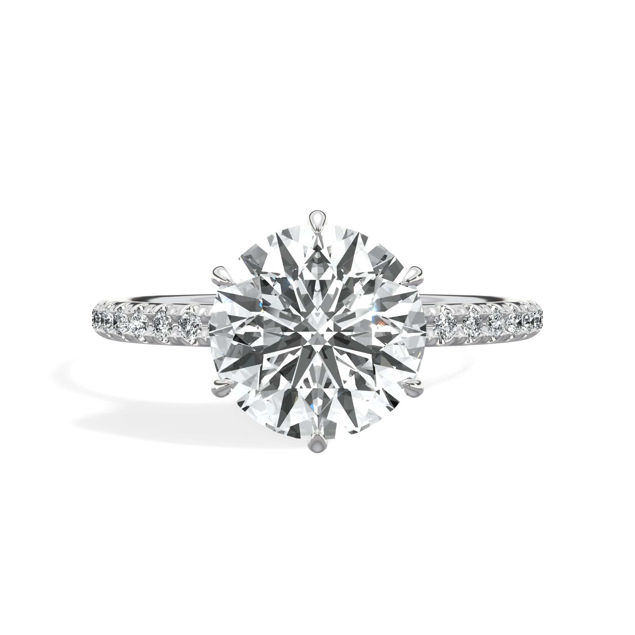 2.55 Carats Lab Grown Round Brilliant Cut Micropave Side Stones Accented Prongs Diamond Engagement Ring