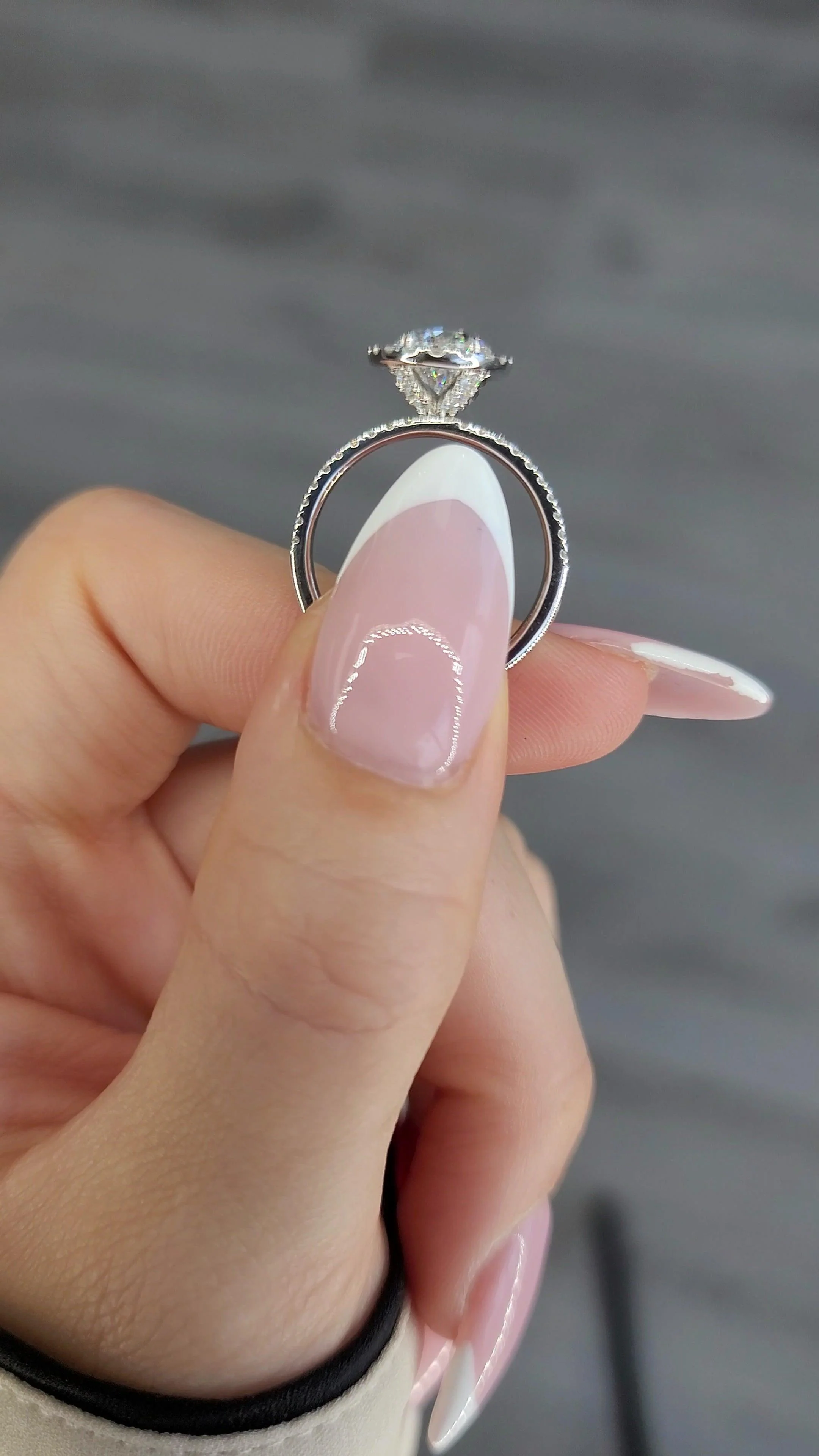 2.60 Carats Lab Grown Oval Cut Micropave Halo Side Stones Diamond Engagement Ring - Image 4