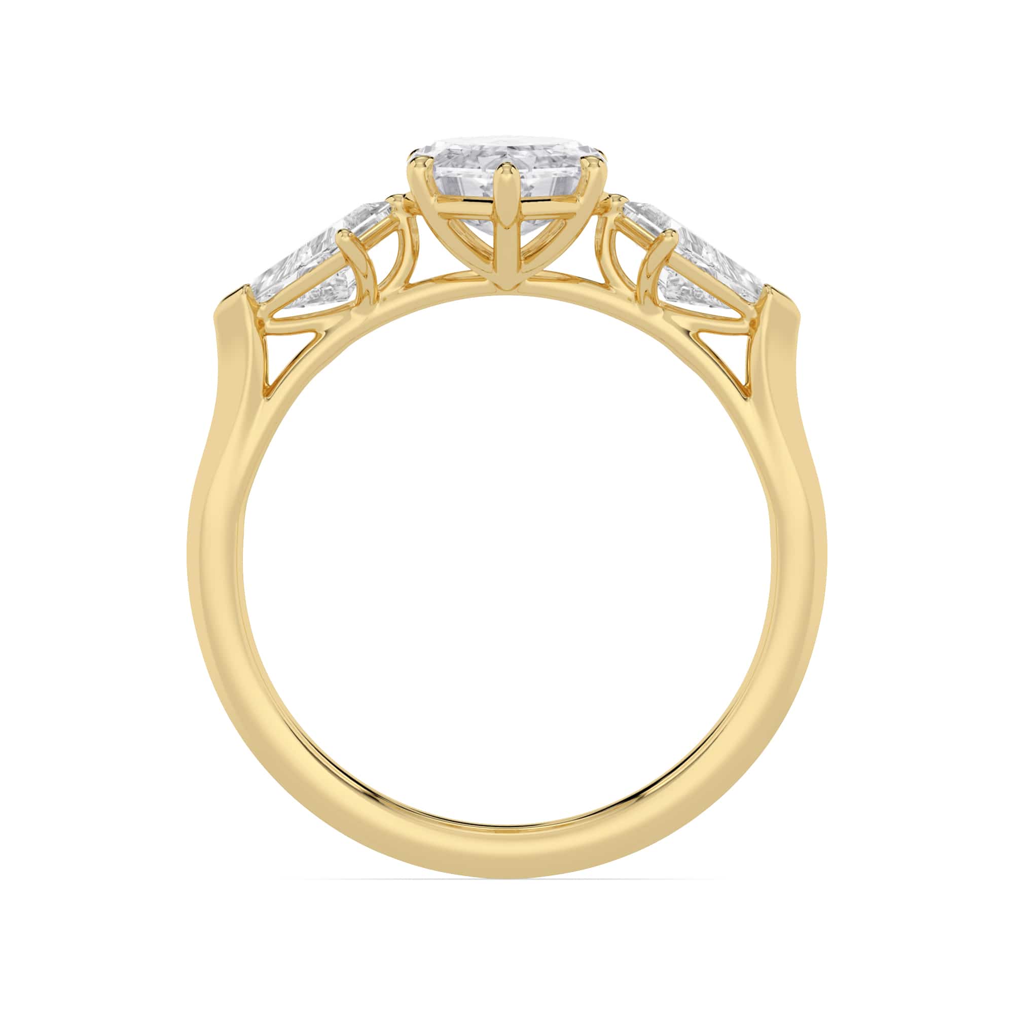 2.62 Carat Lab Grown Marquise Step Cut with Kites Three Stone Diamond Engagement Ring Yellow Gold - Image 2