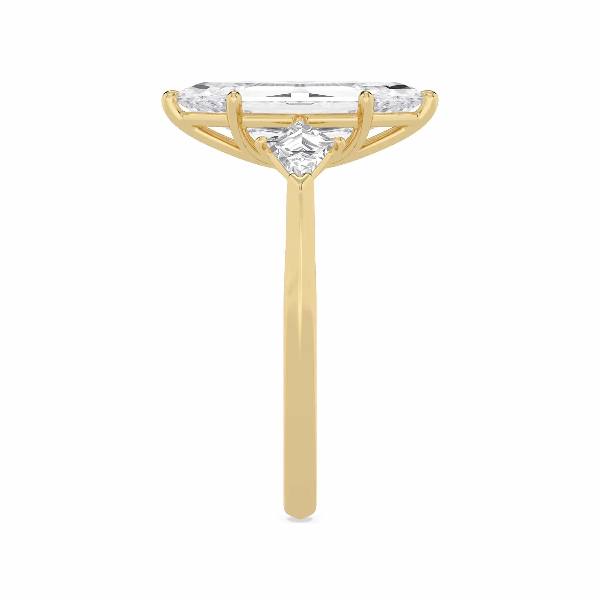 2.62 Carat Lab Grown Marquise Step Cut with Kites Three Stone Diamond Engagement Ring Yellow Gold - Image 3