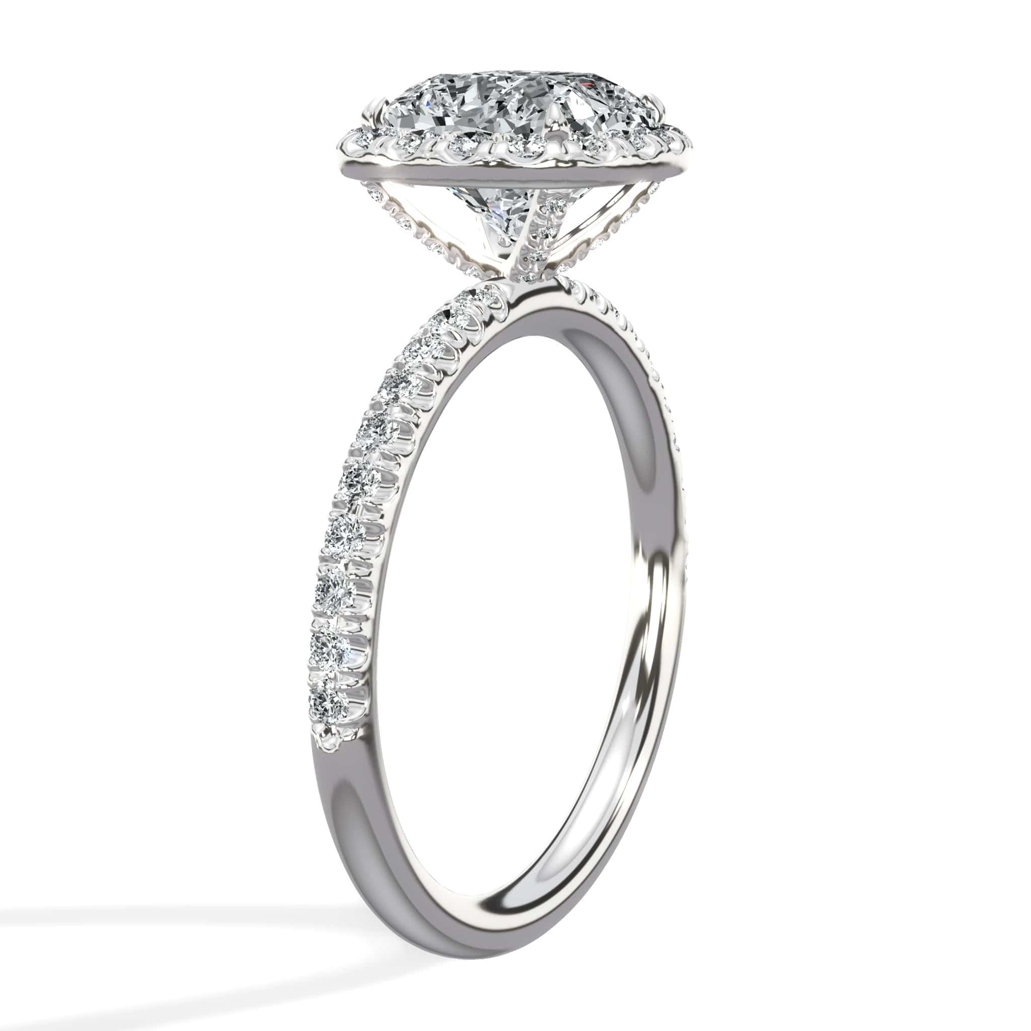 2.68 Carats Lab Grown Cushion Cut Micropaved Halo Side Stones Diamond Engagement Ring - Image 7