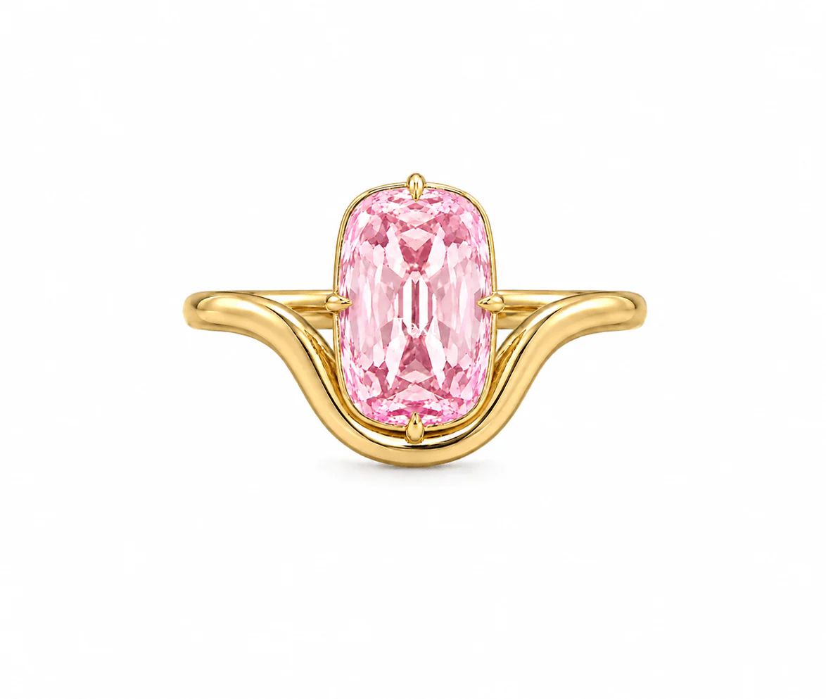 2.69 Carat Fancy Intense Pink Old Mine Cut Lab Grown Diamond Wave Engagement Ring Yellow Gold