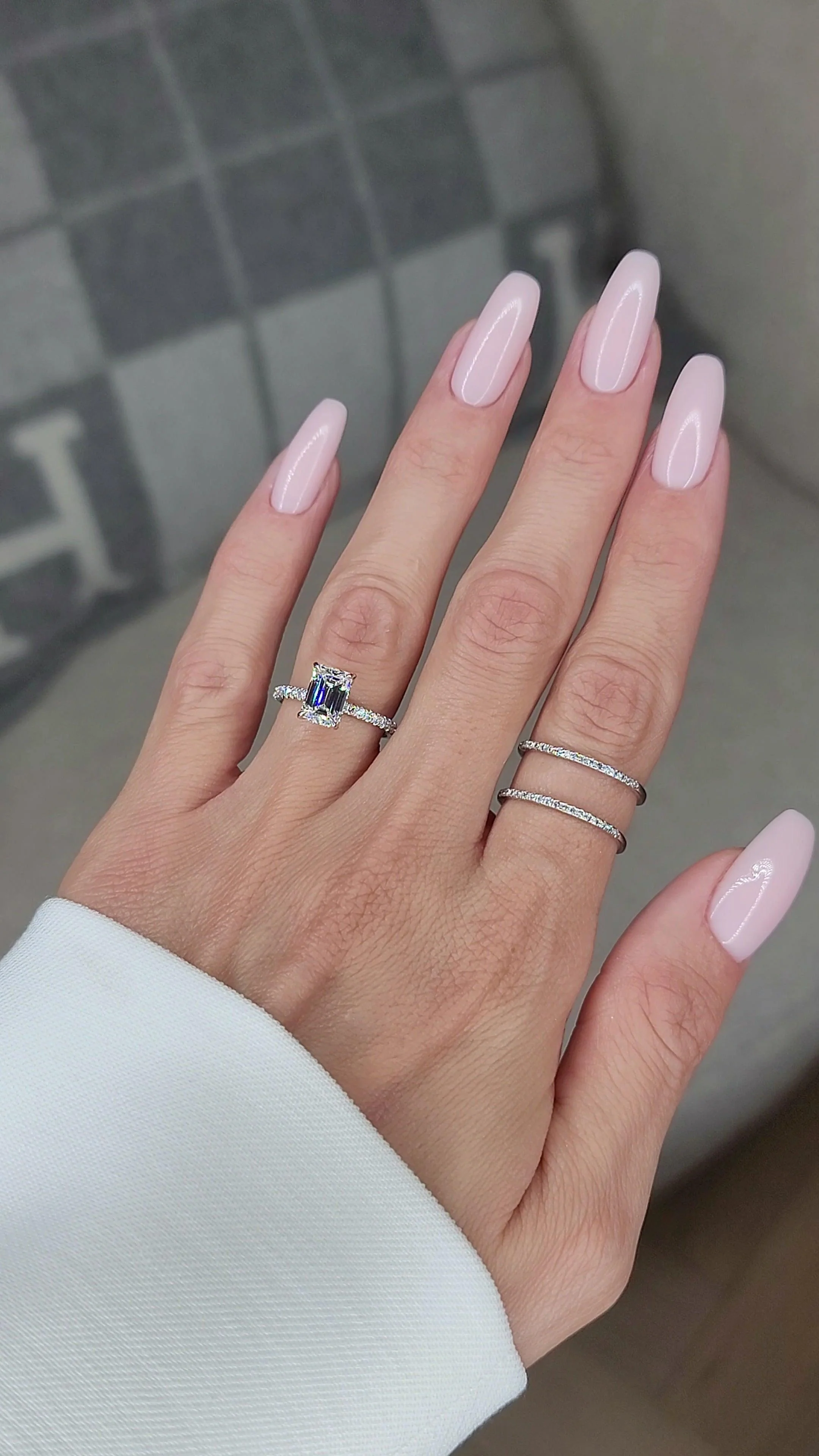 2 Carats Lab Grown Emerald Cut Micropaved Side Stones Hidden Halo Diamond Engagement Ring - Image 4