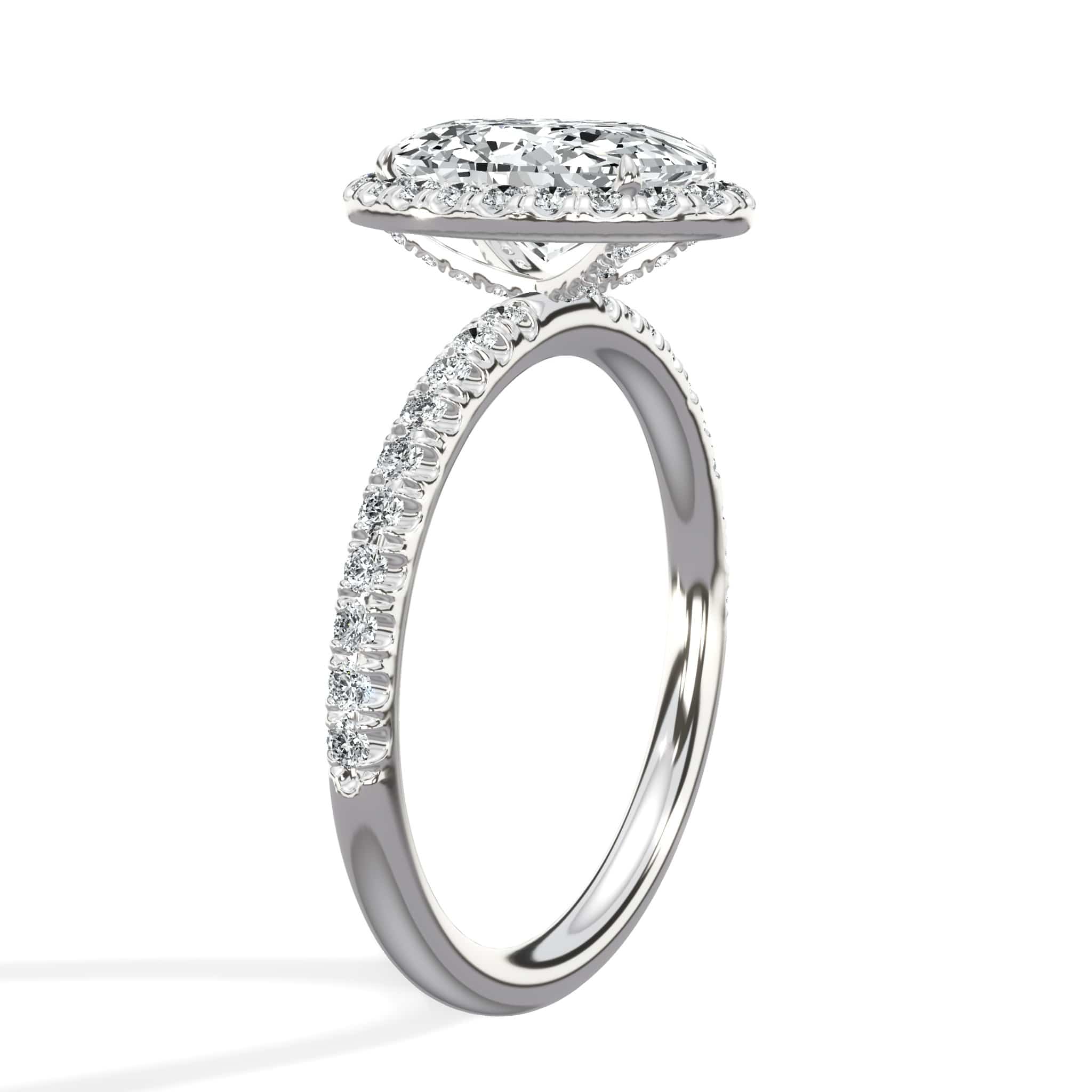 2 Carats Lab Grown Oval Cut Micropave Halo Side Stones Diamond Engagement Ring - Image 5