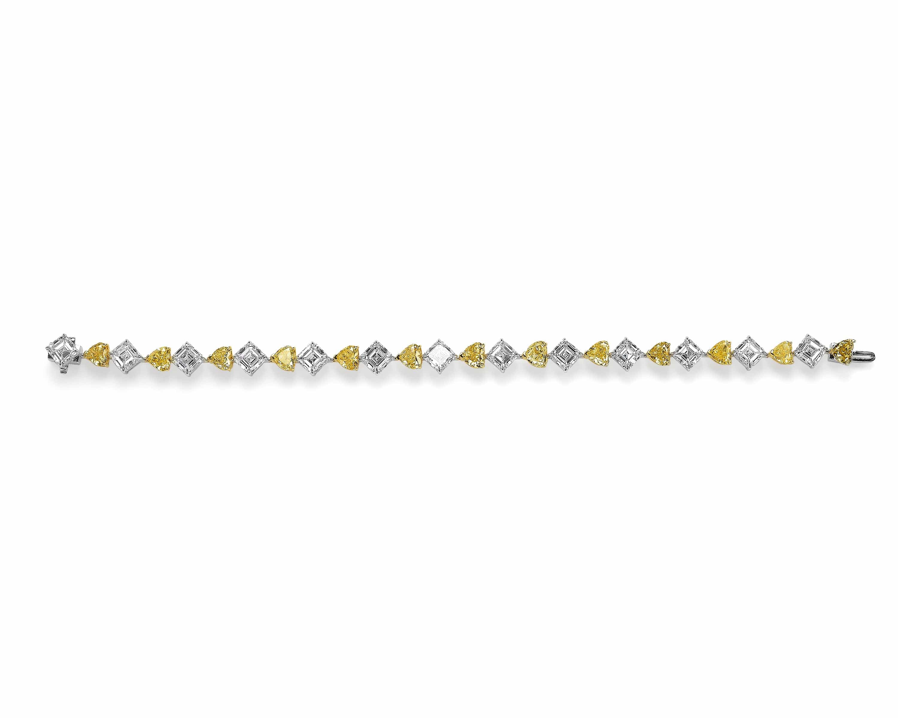 20.64ct Asscher & Fancy Intense Yellow Heart Diamond Tennis Bracelet - Image 3