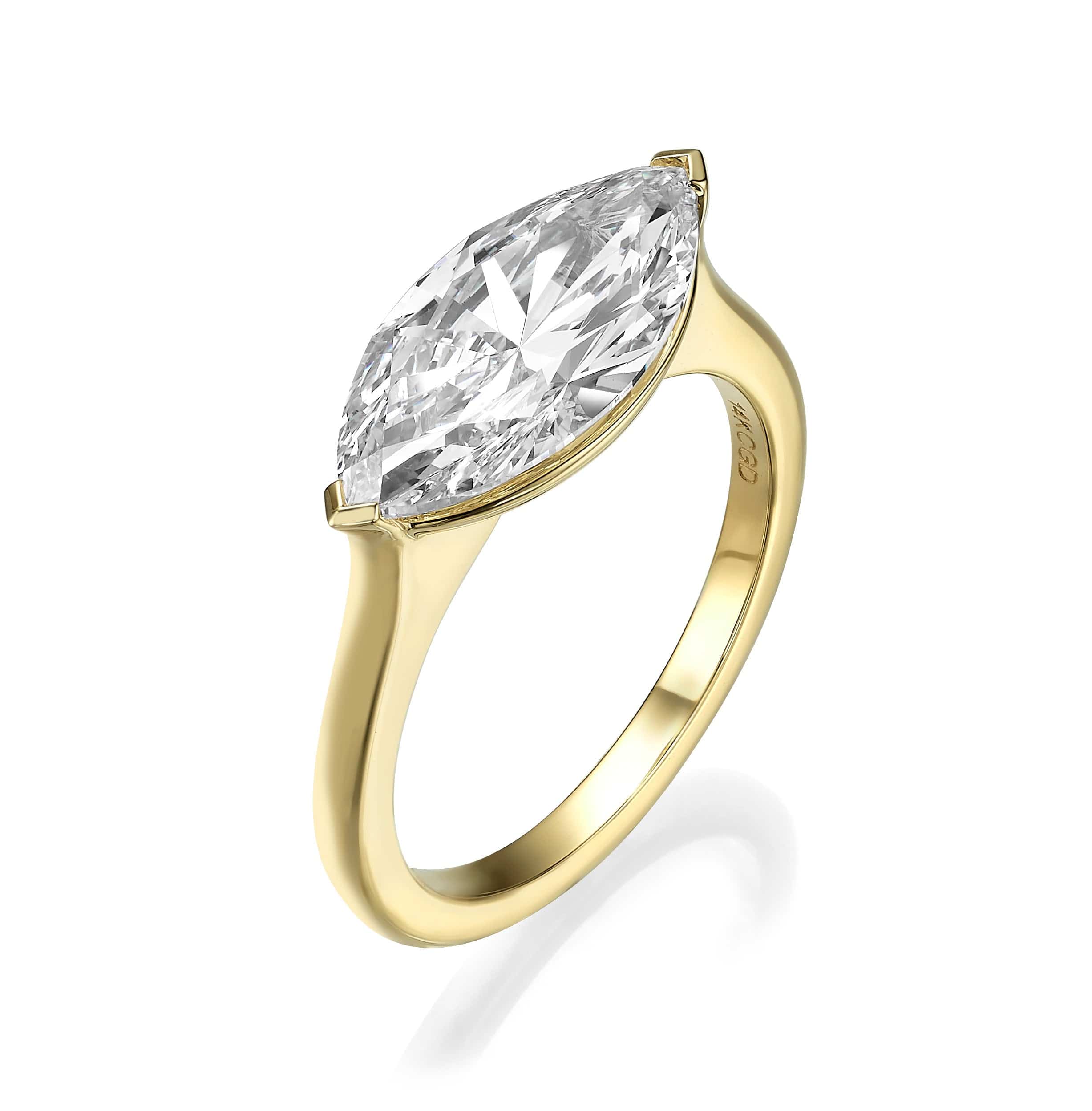 3 Carat Lab Grown Marquise Cut Diamond East-West Solitaire Engagement Ring - Image 2