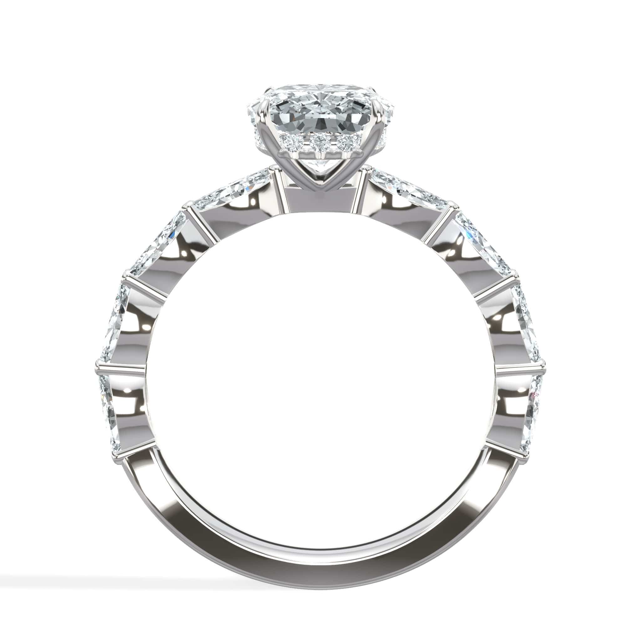 3 Carats Lab Grown Elongated Cushion Cut with Marquise Side Stones Hidden Halo Diamond Engagement Ring - Image 3