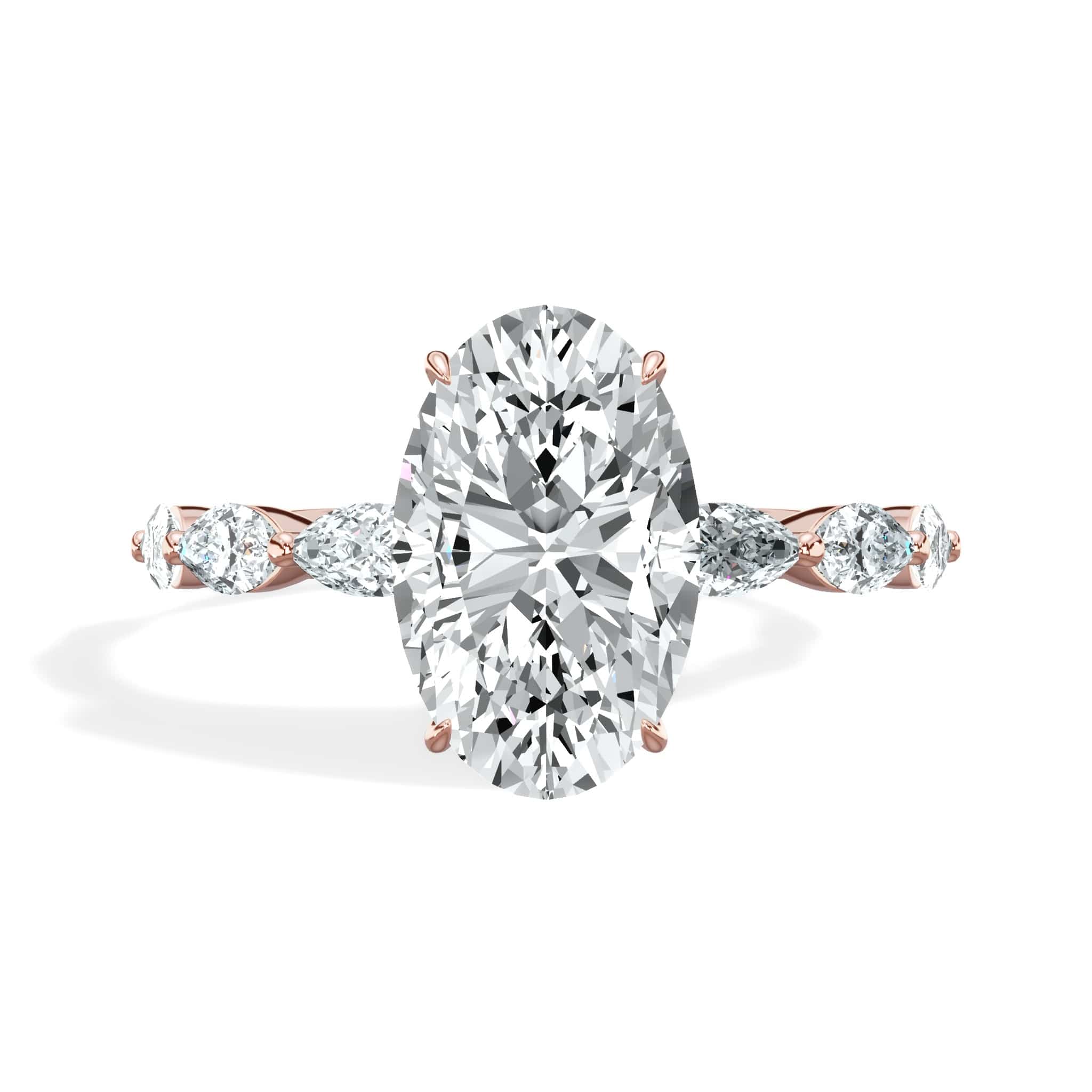 3.00 Carats Lab Grown Oval Cut with Marquise Side Stones Hidden Halo Diamond Engagement Ring
