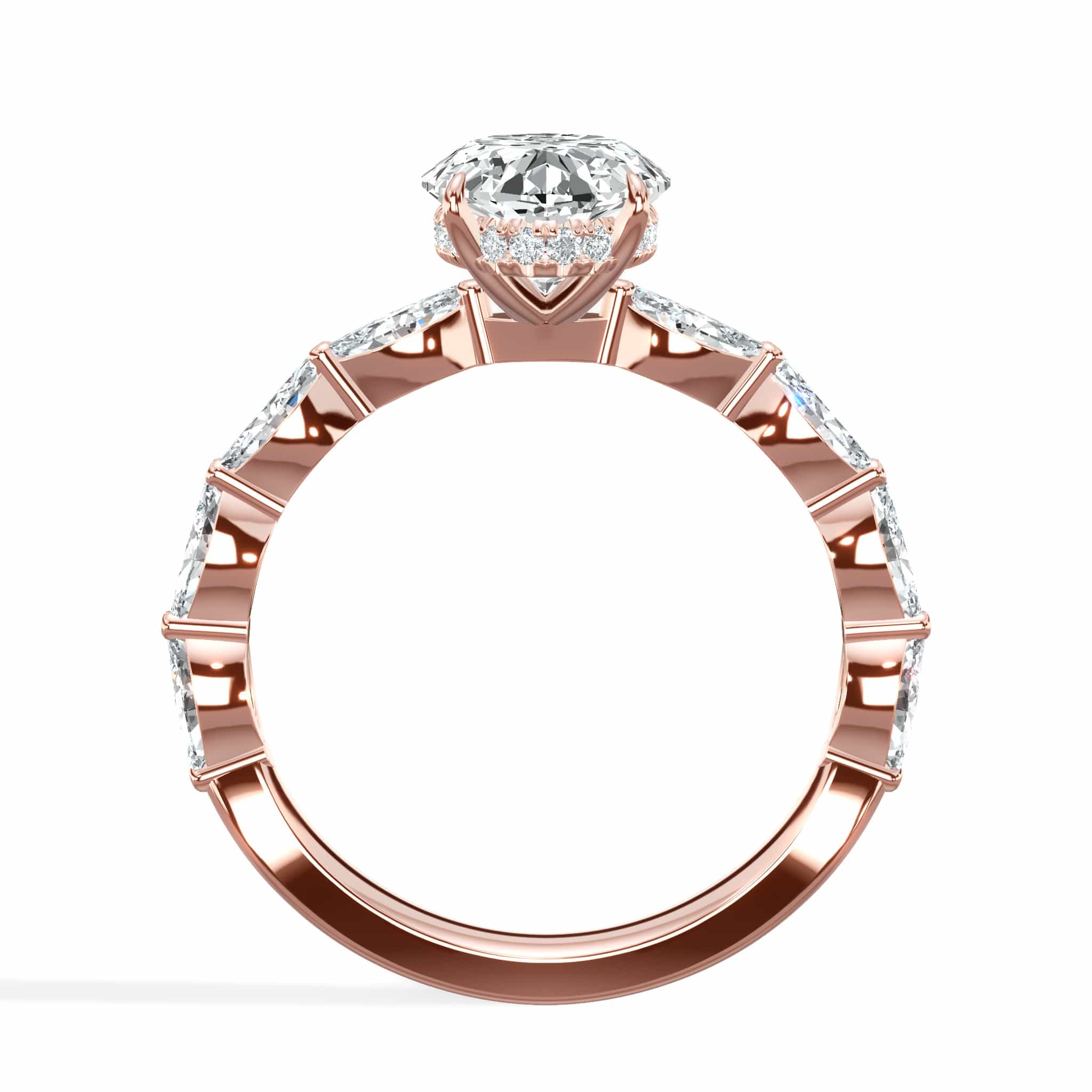 3.00 Carats Lab Grown Oval Cut with Marquise Side Stones Hidden Halo Diamond Engagement Ring - Image 2