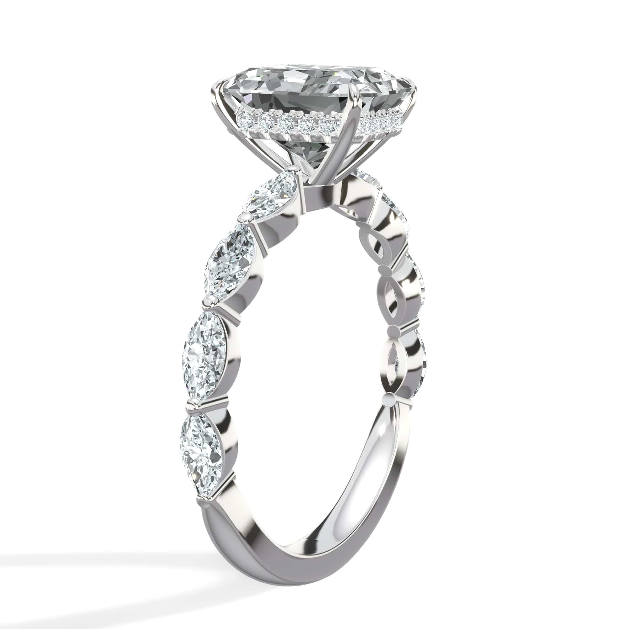 3 Carats Lab Grown Radiant Cut with Marquise Side Stones Hidden Halo Diamond Engagement Ring - Image 3
