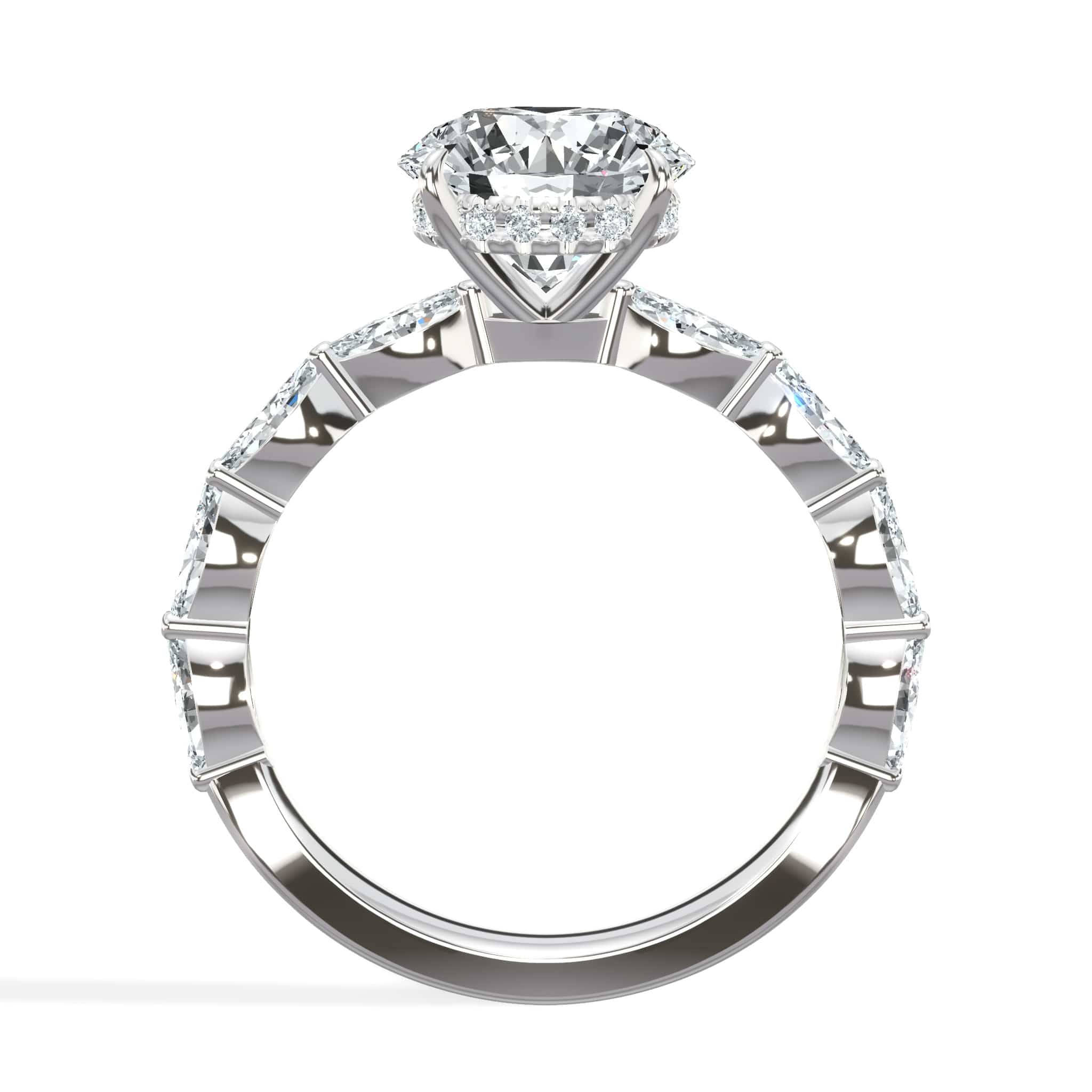 3.00 Carats Lab Grown Round Cut with Marquise Side Stones Hidden Halo Diamond Engagement Ring White Gold - Image 3