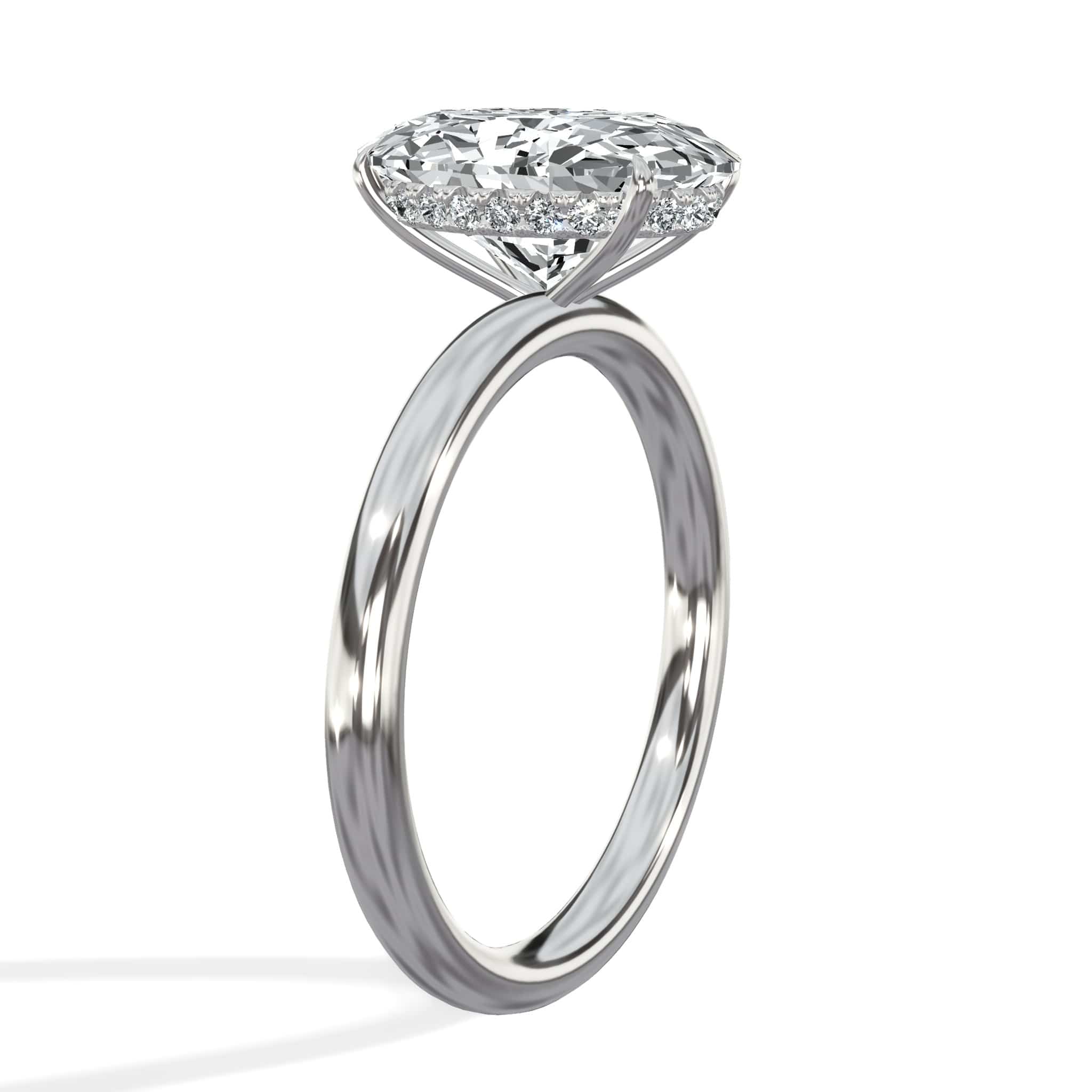 3.18 Carats Lab Grown Oval Cut Lab Grown Diamond Solitaire Hidden Halo Engagement Ring In White Gold - Image 3