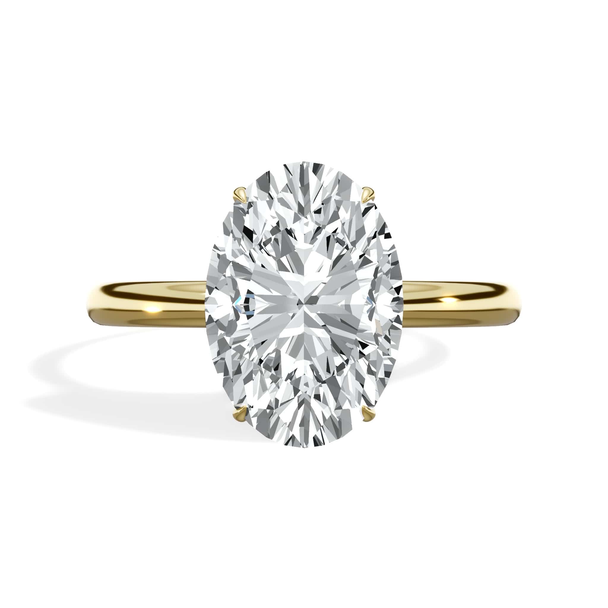 3.18 Carats Lab Grown Oval Cut Lab Grown Diamond Solitaire Hidden Halo Engagement Ring In Yellow Gold