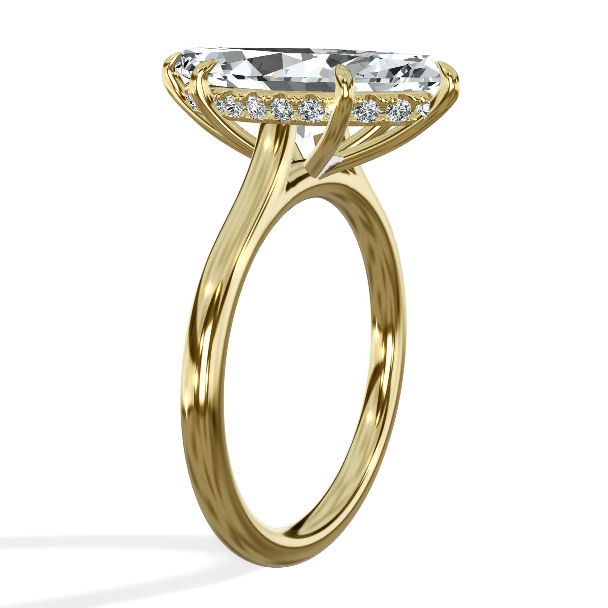 3.20 Carats Lab Grown Marquise Cut Cathedral Solitaire Hidden Halo Diamond Engagement Ring - Image 2