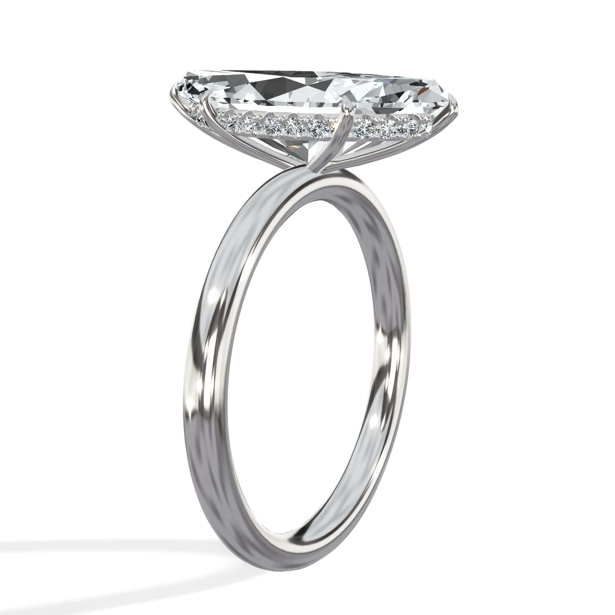 3.20 Carats Lab Grown Marquise Cut Solitaire Hidden Halo Diamond Engagement Ring White Gold - Image 4