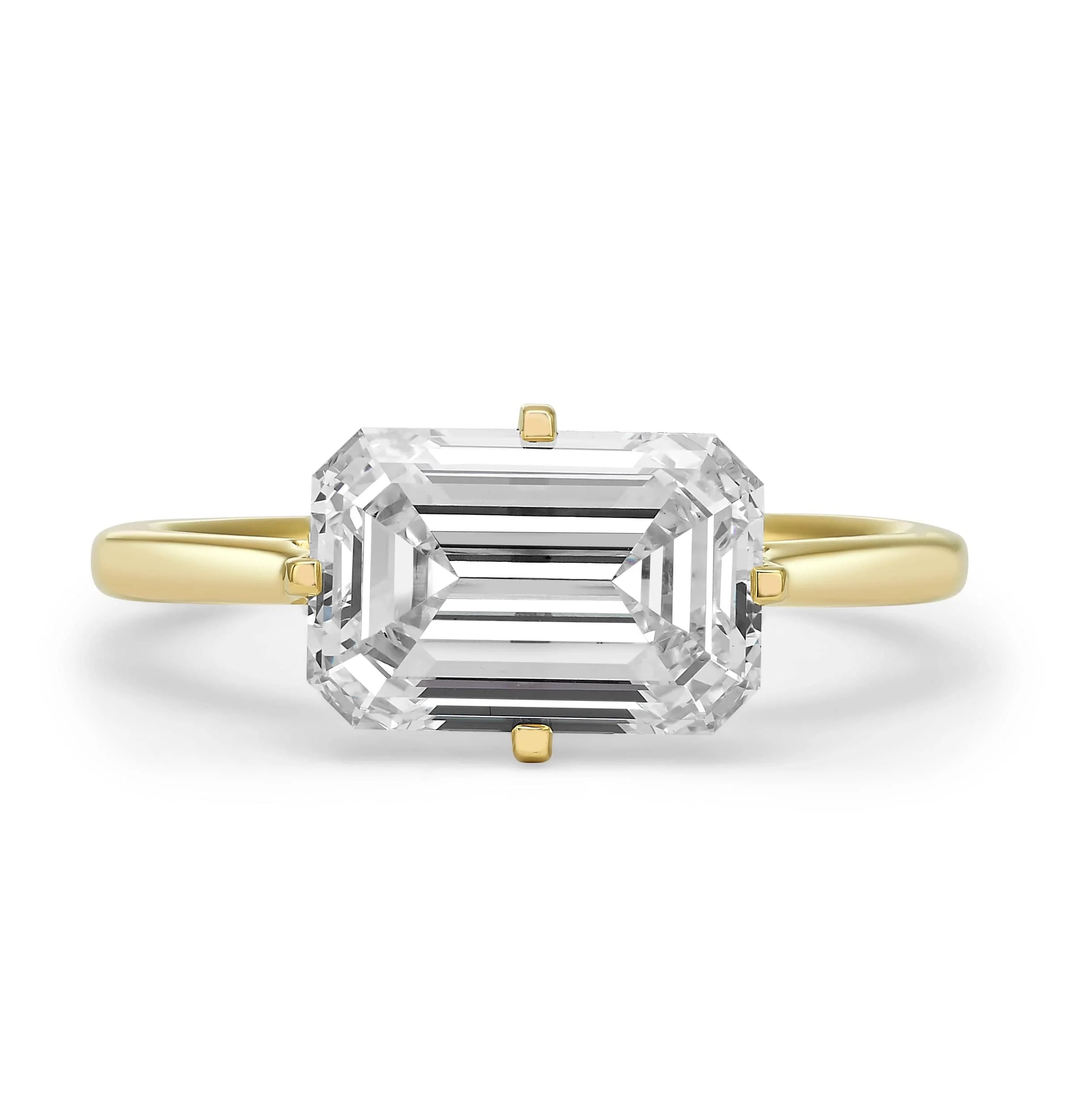 3.22 Carat Lab Grown Emerald Cut Diamond East-West Solitaire Engagement Ring