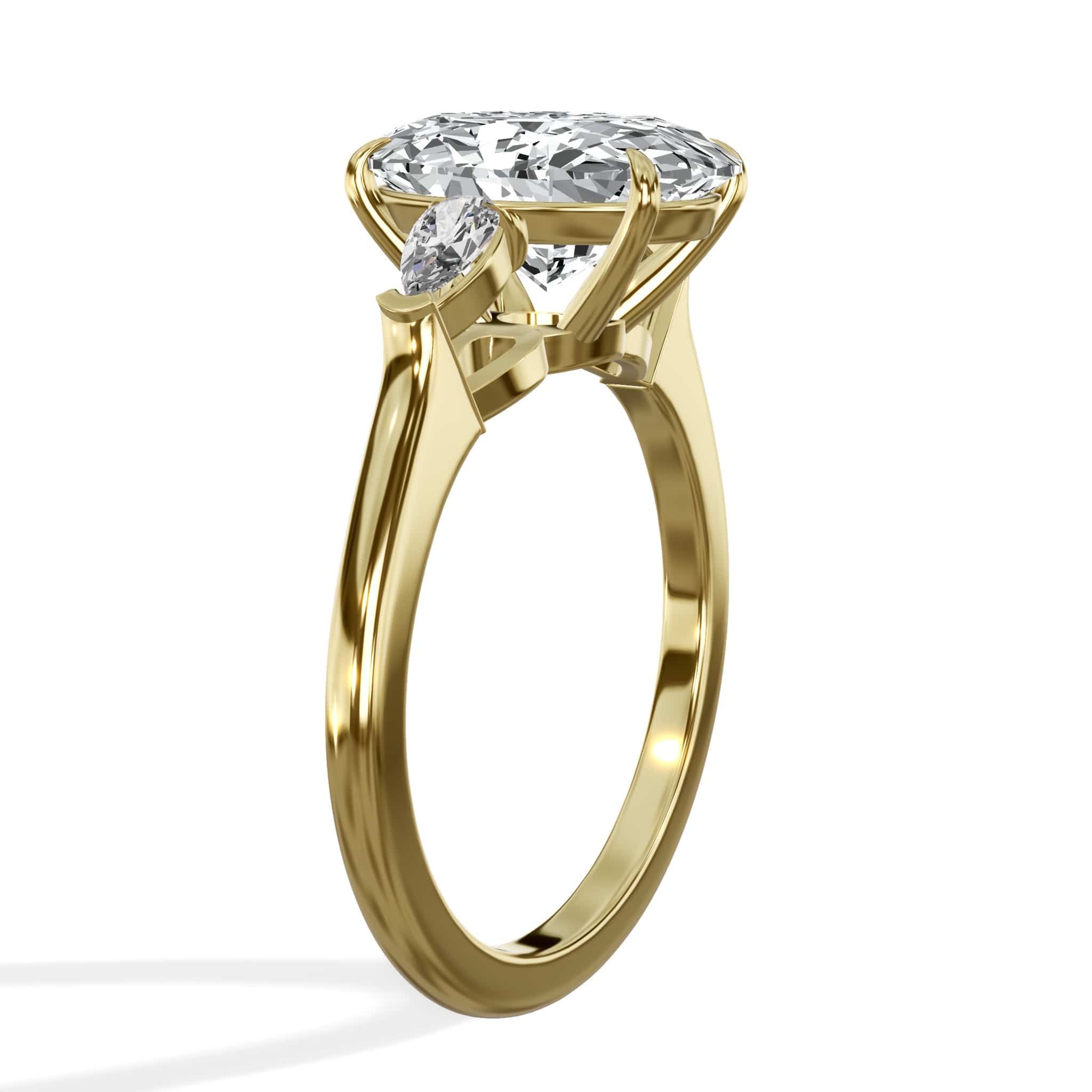 3.36 Carat Lab Grown Oval Cut with Pear Shaped Side Stones Diamond Engagement Ring in Yellow Gold - Image 2