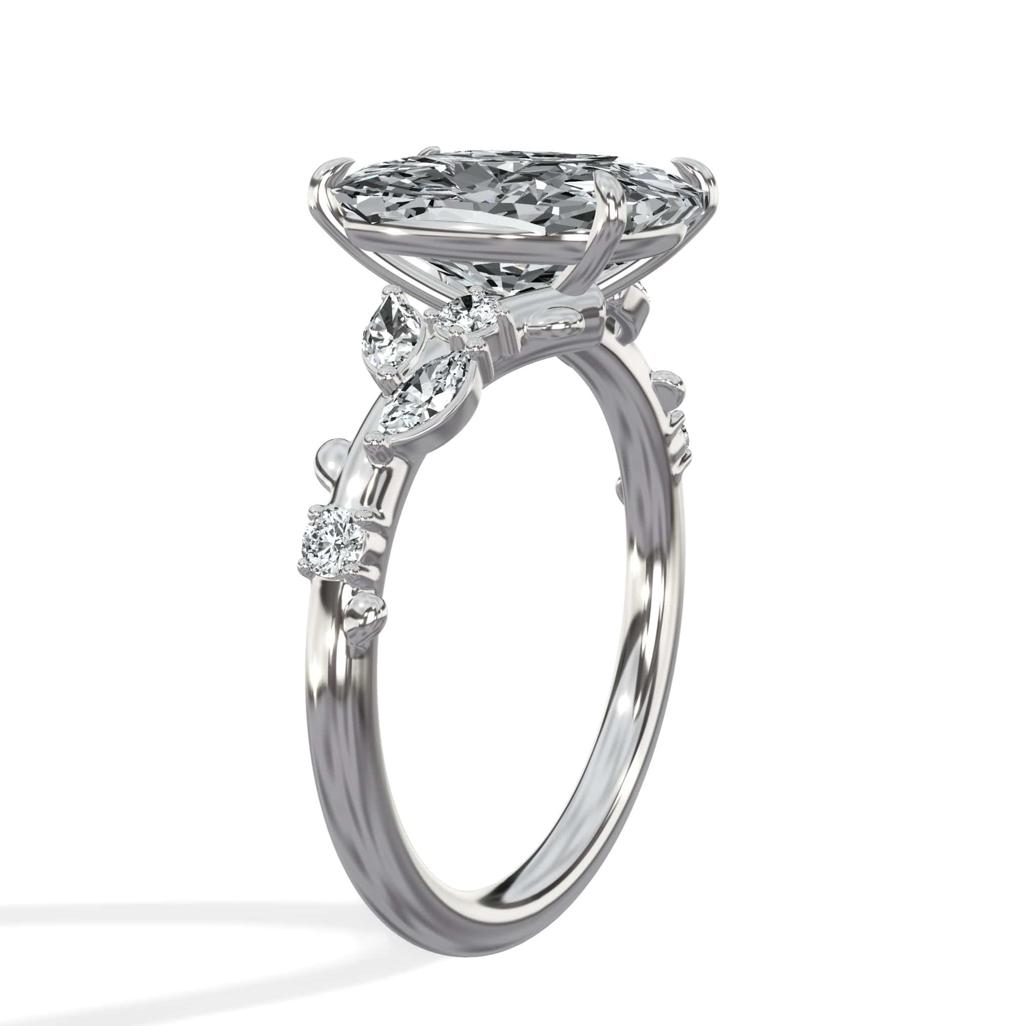 3.36 Carats Lab Grown Elongated Cushion Cut Diamond Floral Engagement Ring White Gold - Image 2
