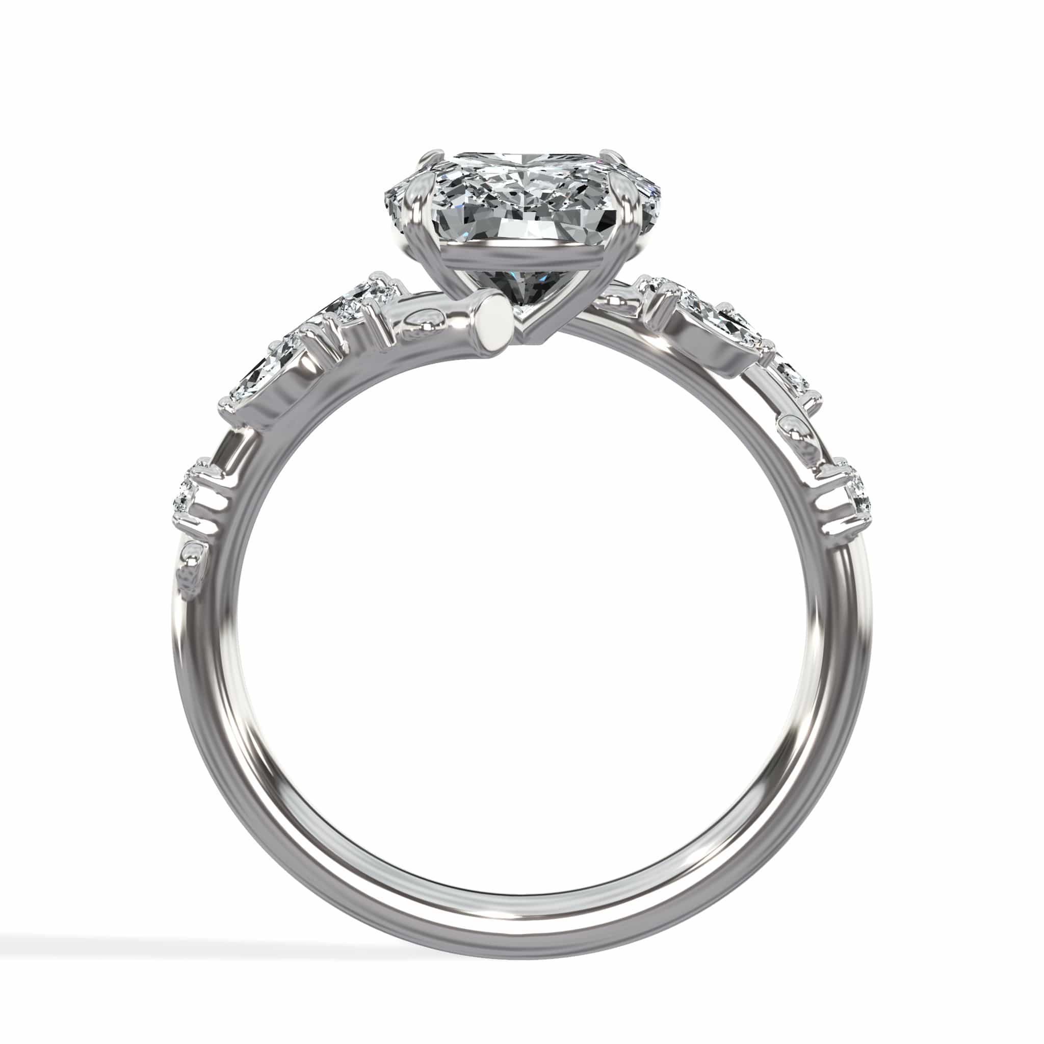 3.36 Carats Lab Grown Elongated Cushion Cut Diamond Floral Engagement Ring White Gold - Image 3