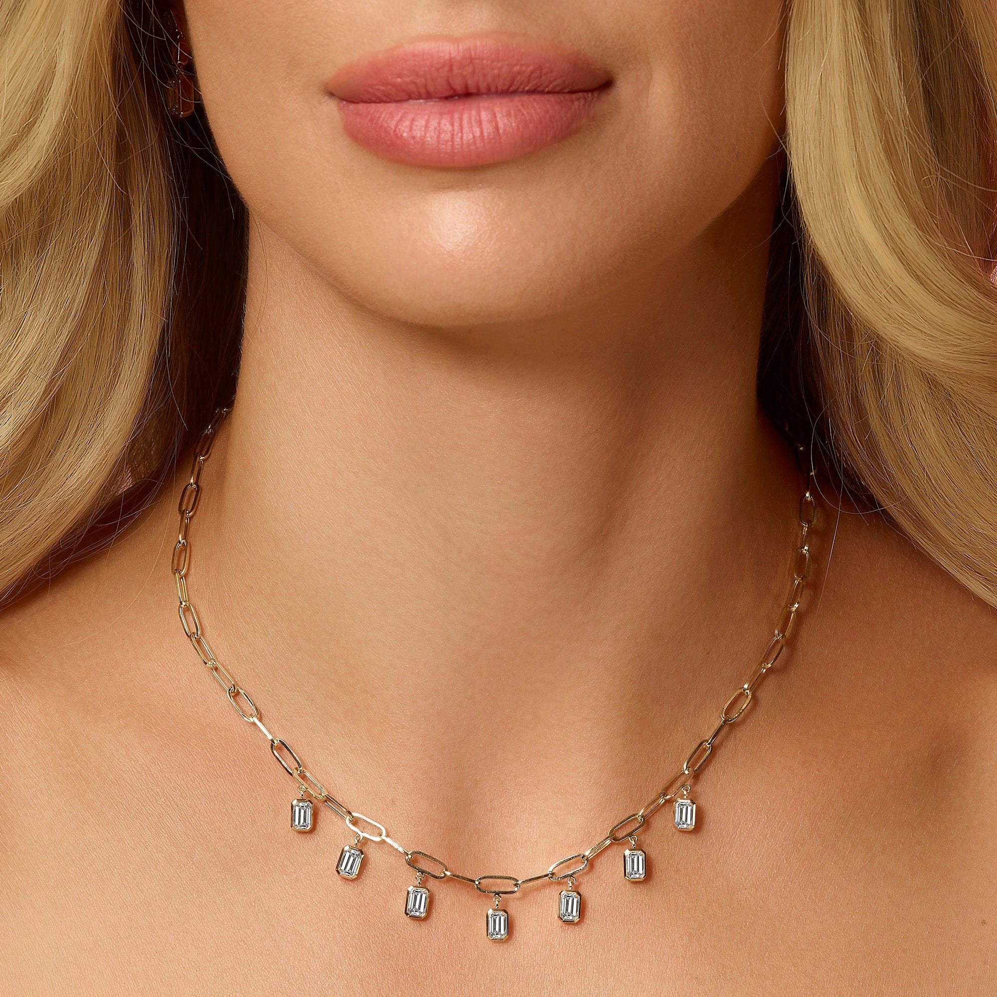 3.50 Carat Emerald Cut Lab Grown Diamond Paper Clip Bezel-Set Necklace - Image 2