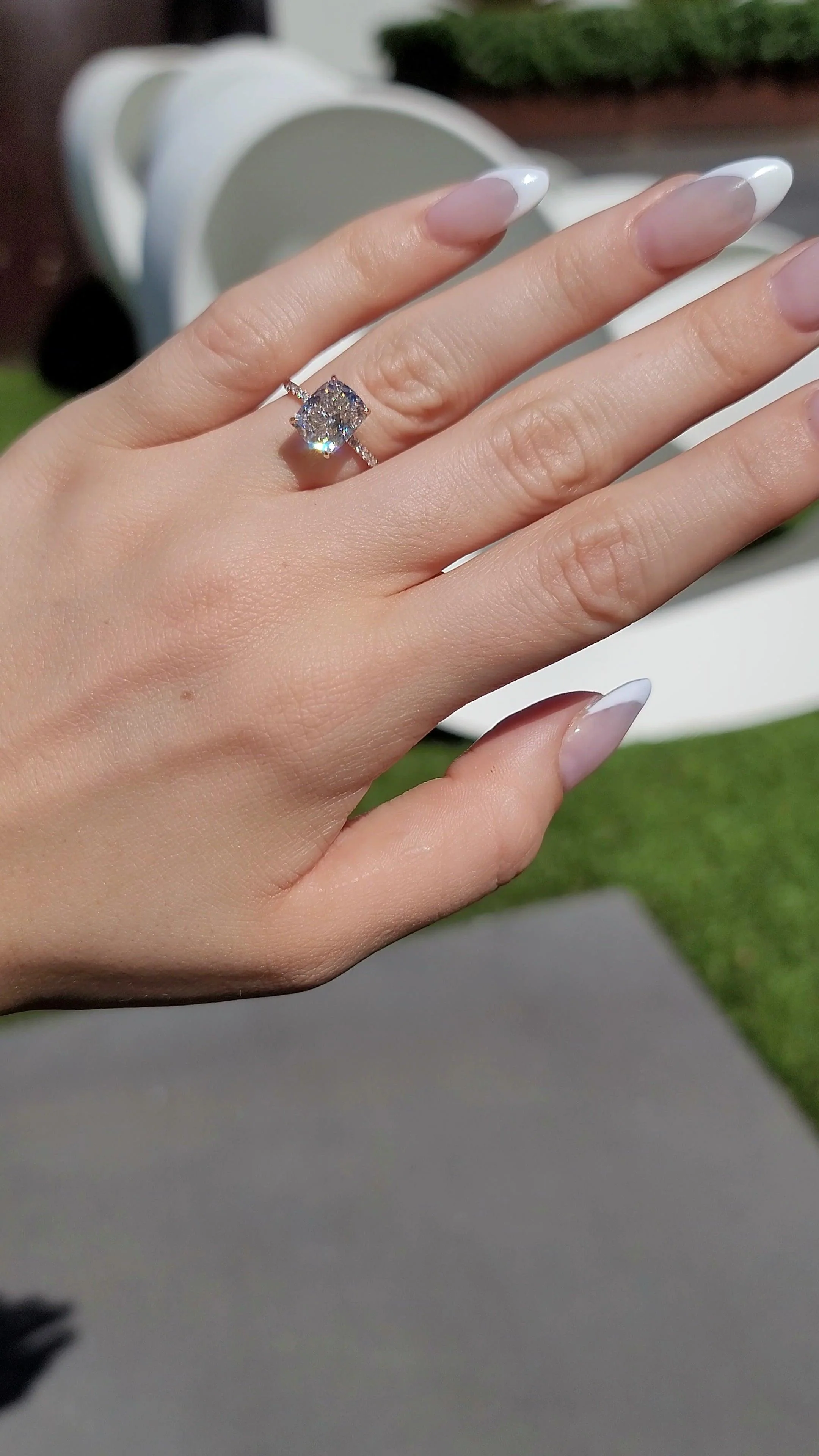 3.50 Carats Lab Grown Elongated Cushion Cut Micropaved Side Stones Hidden Halo Diamond Engagement Ring Rose Gold - Image 3