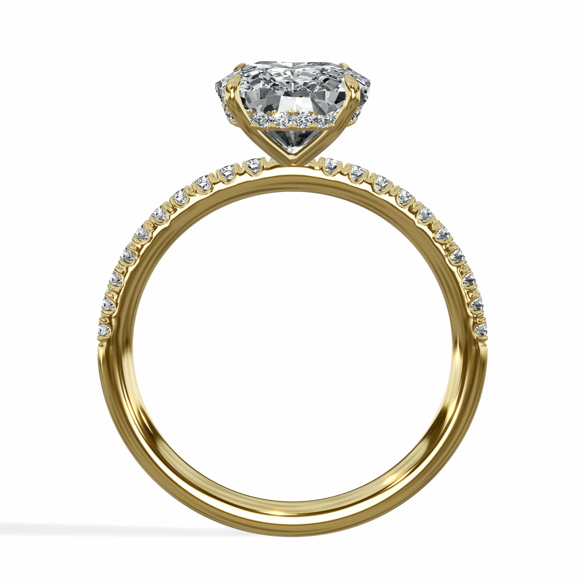 3.50 Carats Lab Grown Elongated Cushion Cut Micropaved Side Stones Hidden Halo Diamond Engagement Ring Yellow Gold - Image 2
