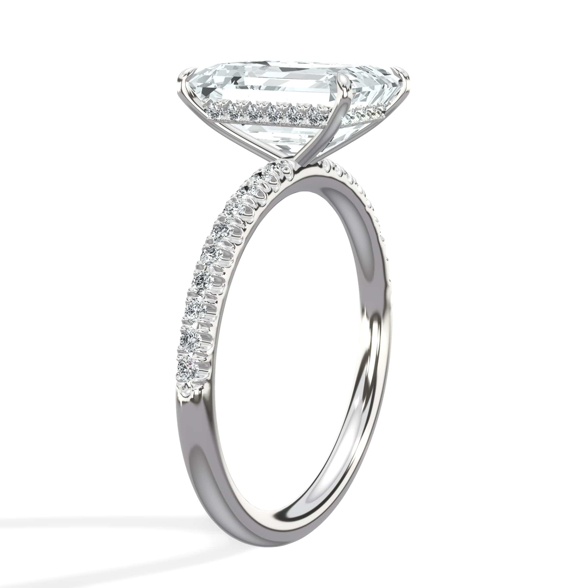 3.50 Carats Lab Grown Emerald Cut Micropaved Side Stones Hidden Halo Diamond Engagement Ring - Image 4