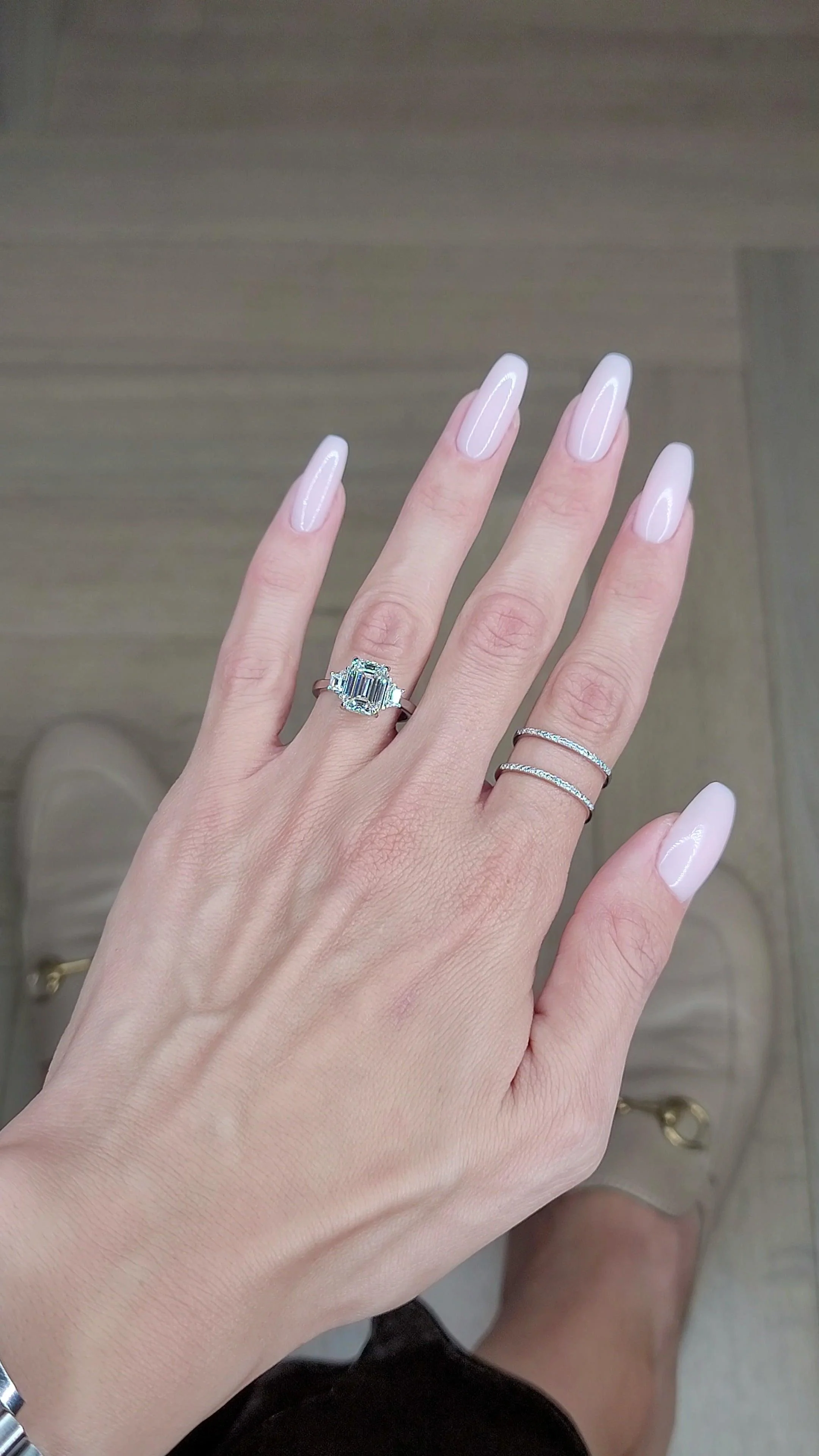 3.55 Carats Lab Grown Emerald Cut with Trapezoid Side Stones Diamond Engagement Ring - Image 2